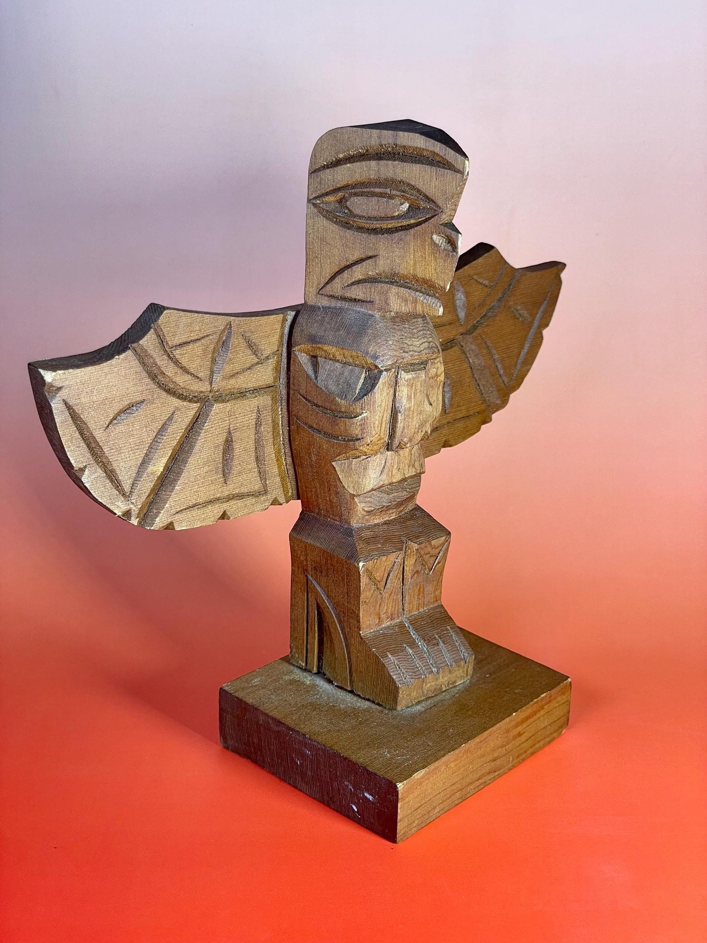 Cedar Carved Totem signed by Squamish Indian Band artist Gideon Billy