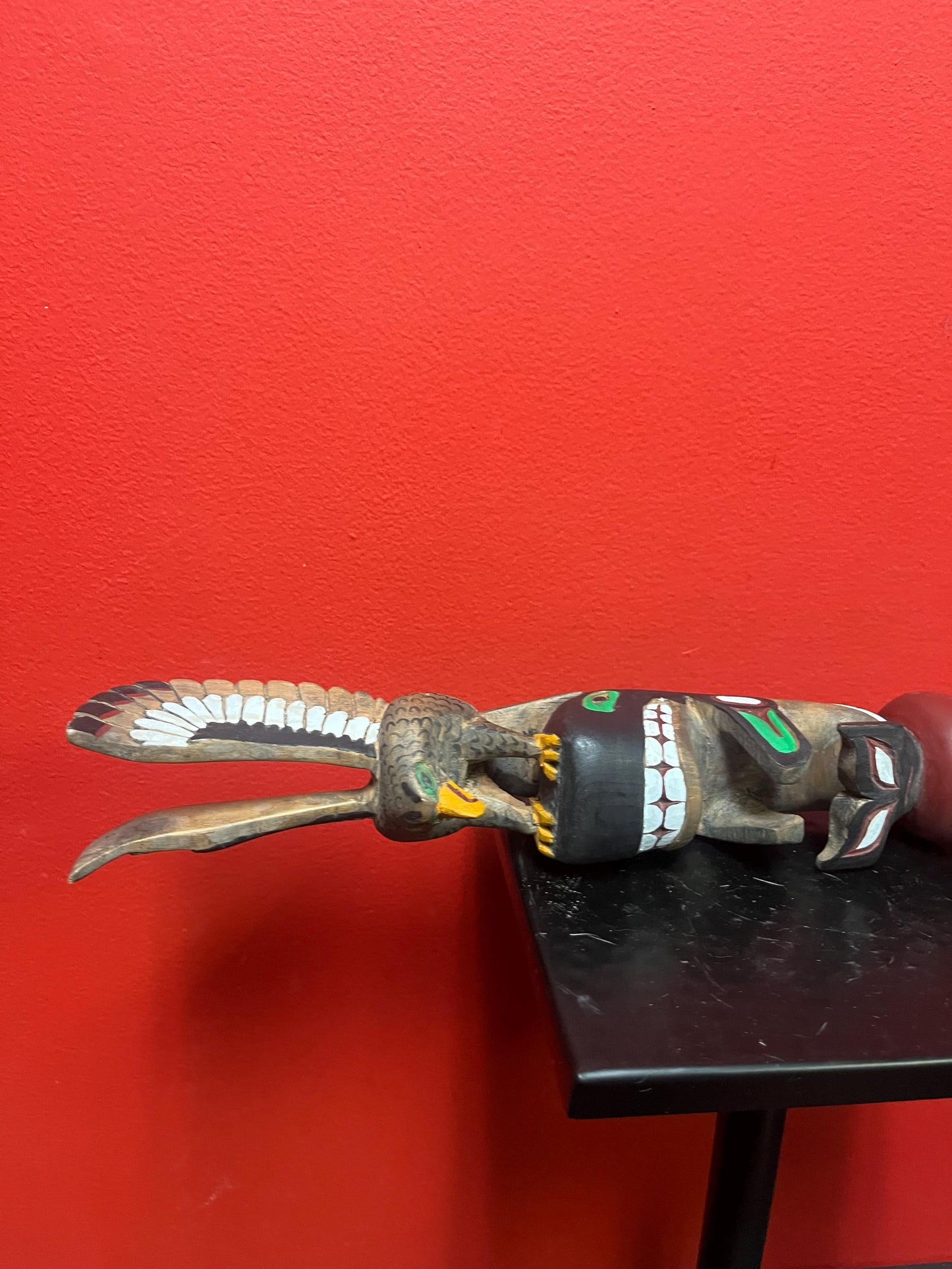 Sensational primitive well detailed signed 20 inch indigenous first nations Pacific Northwest talking stick eagle killer whale transform