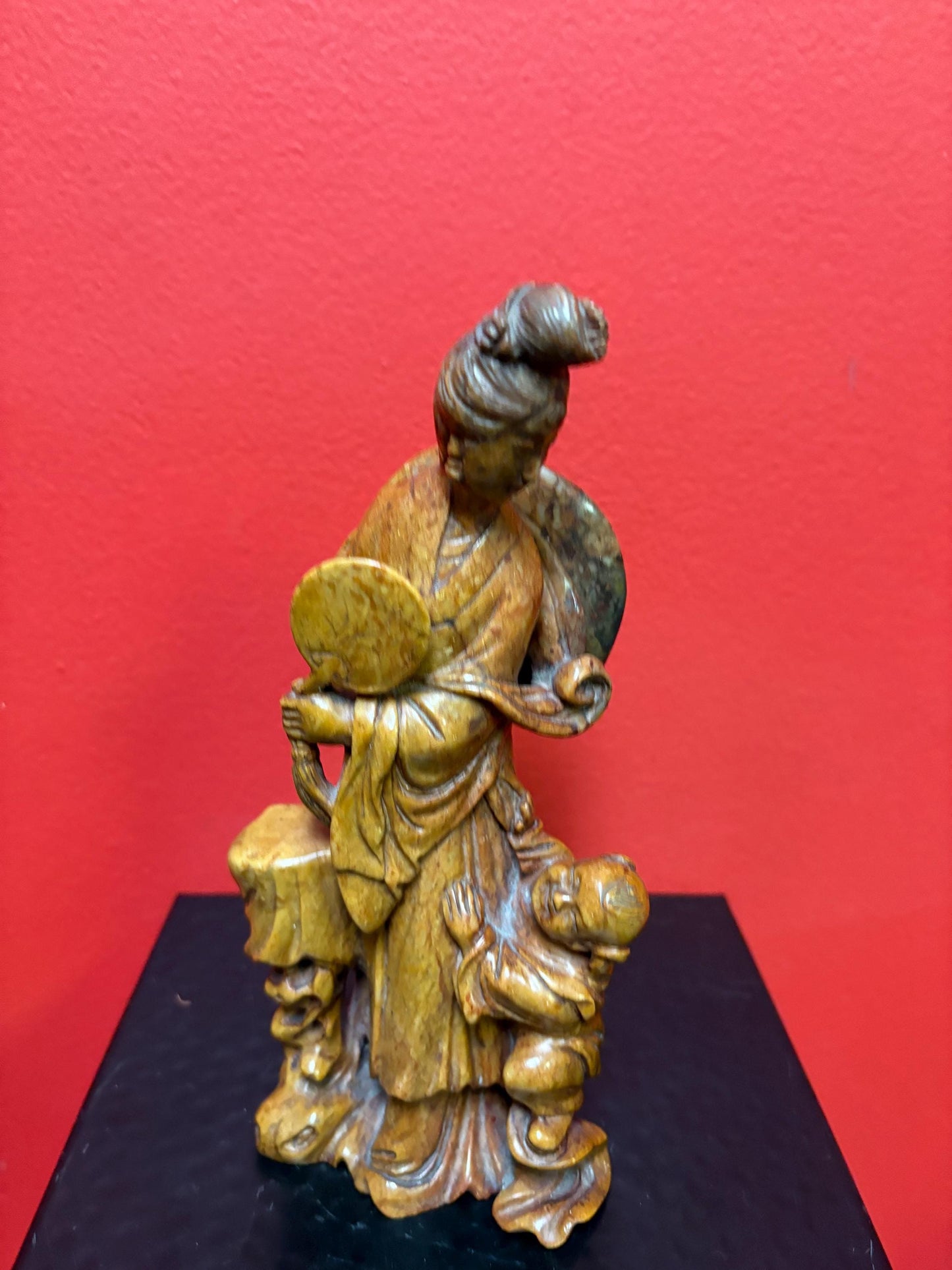 Gorgeous antique Chinese stone statue of woman and child wonderful detail and great value - Chinese antiques
