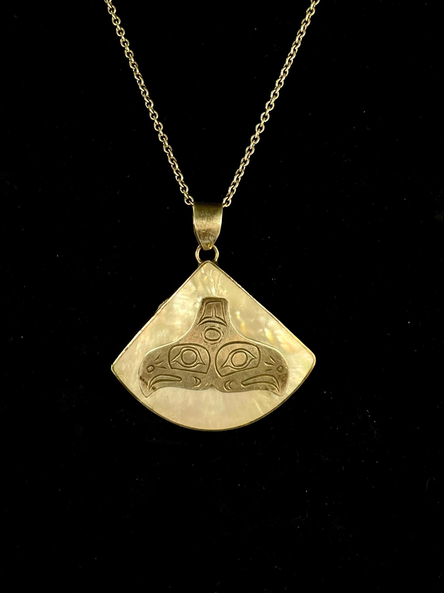 First Nations Abalone and Sterling Silver Engraved Pendant Necklace