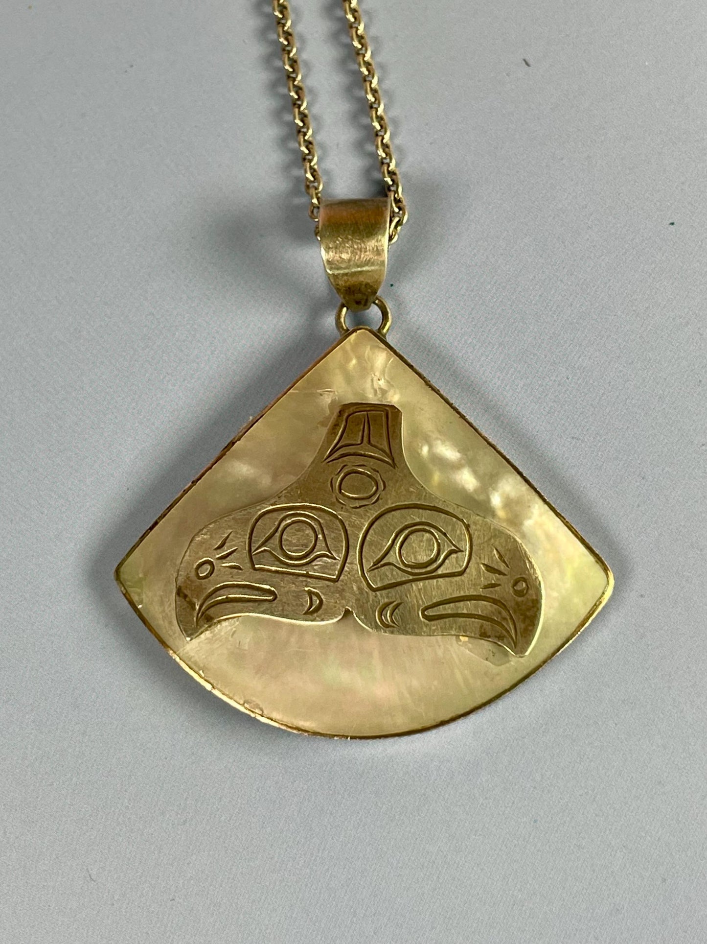 First Nations Abalone and Sterling Silver Engraved Pendant Necklace