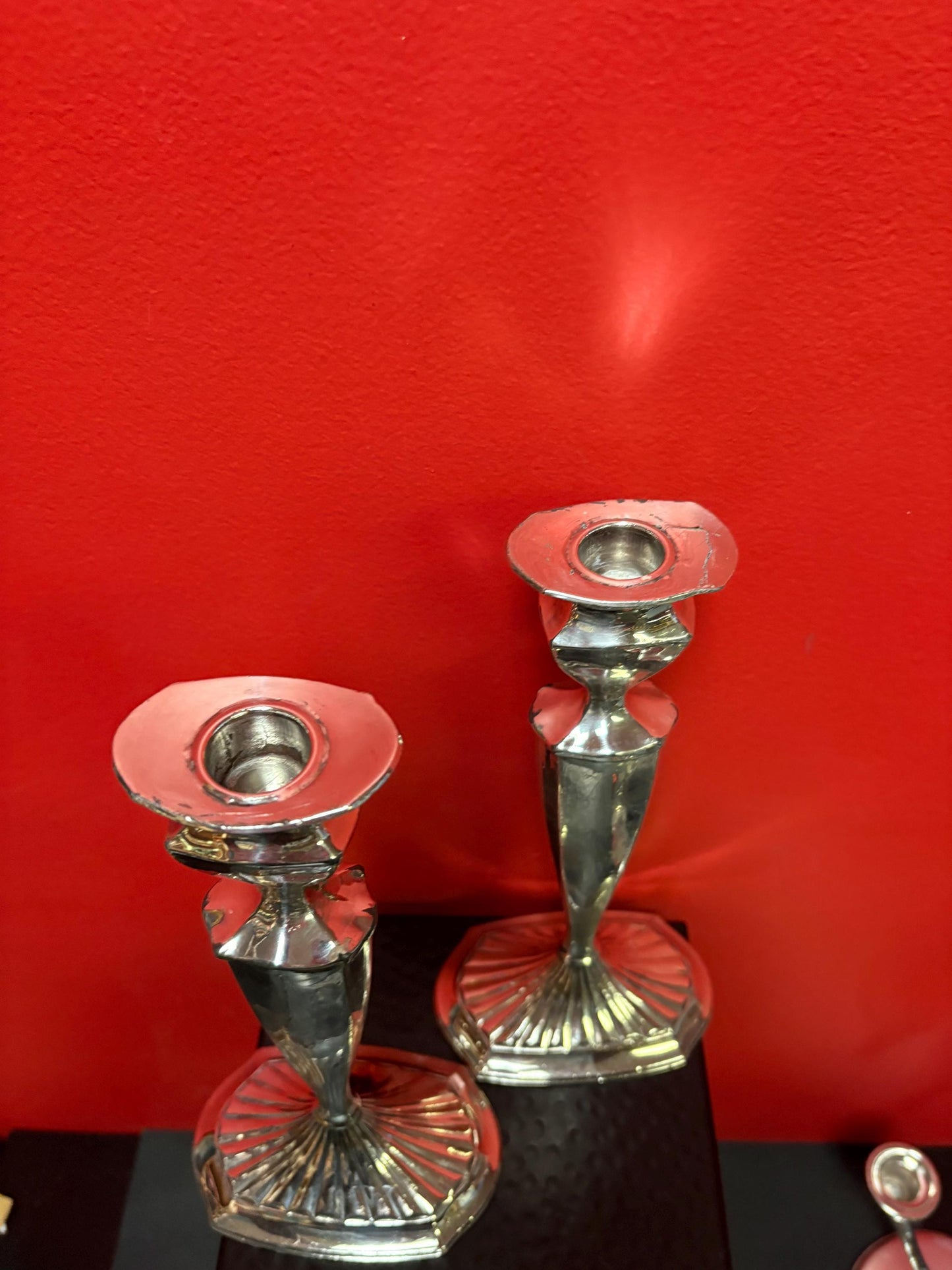 Lovely English silver plated candlesticks 10 inches tall not perfect and great value wedding gift