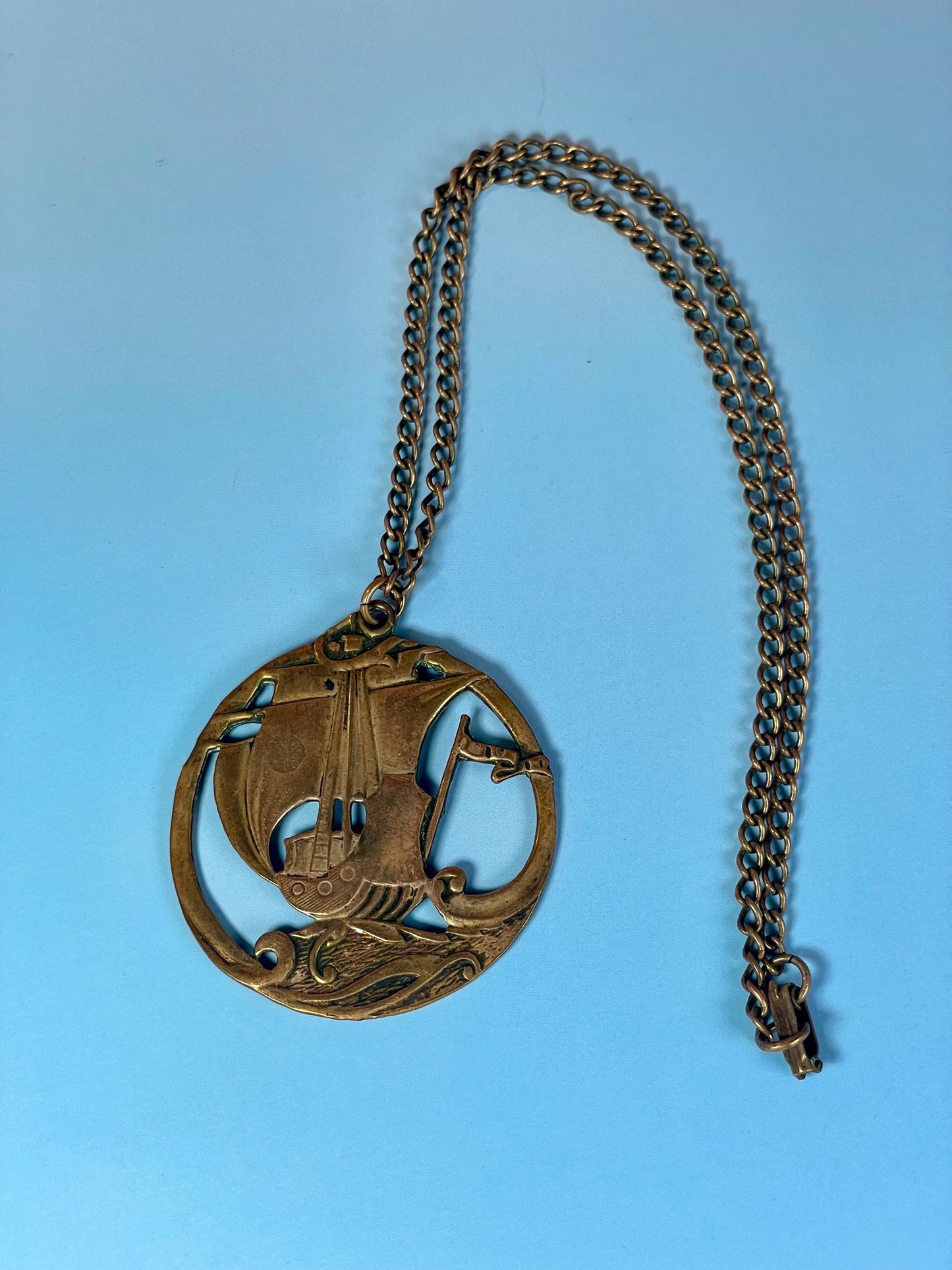 Fabulous 19 inch long copper necklace, 2.5 inch ship pendant Stunning piece and perfect for a gift