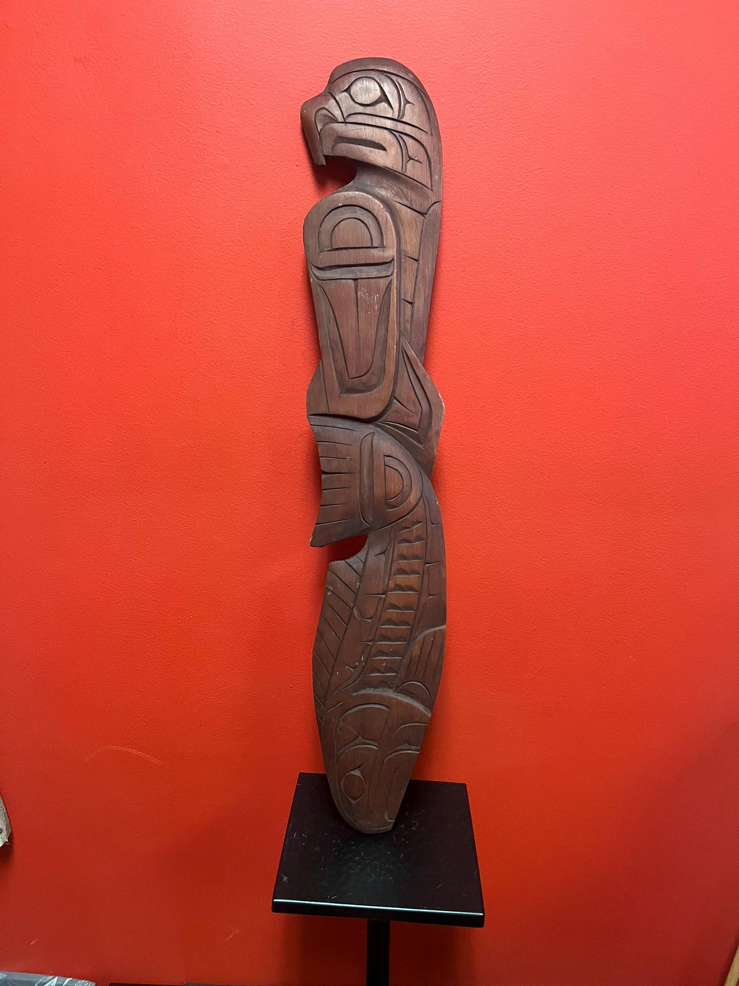 Beautiful indigenous first nations Pacific Northwest Coast Eagle Salmon plaque 30 inches long great detail signed EITOLL ASHLEY