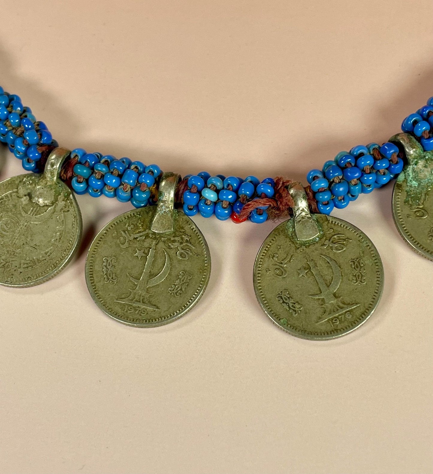 19 Persian Coin and Glass Beaded Necklace