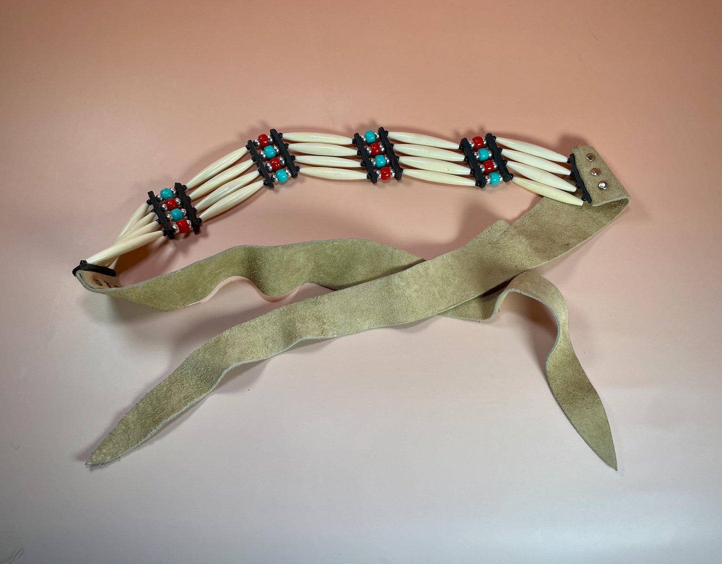 Bone, Bead and Leather Indigenous First Nations Belt