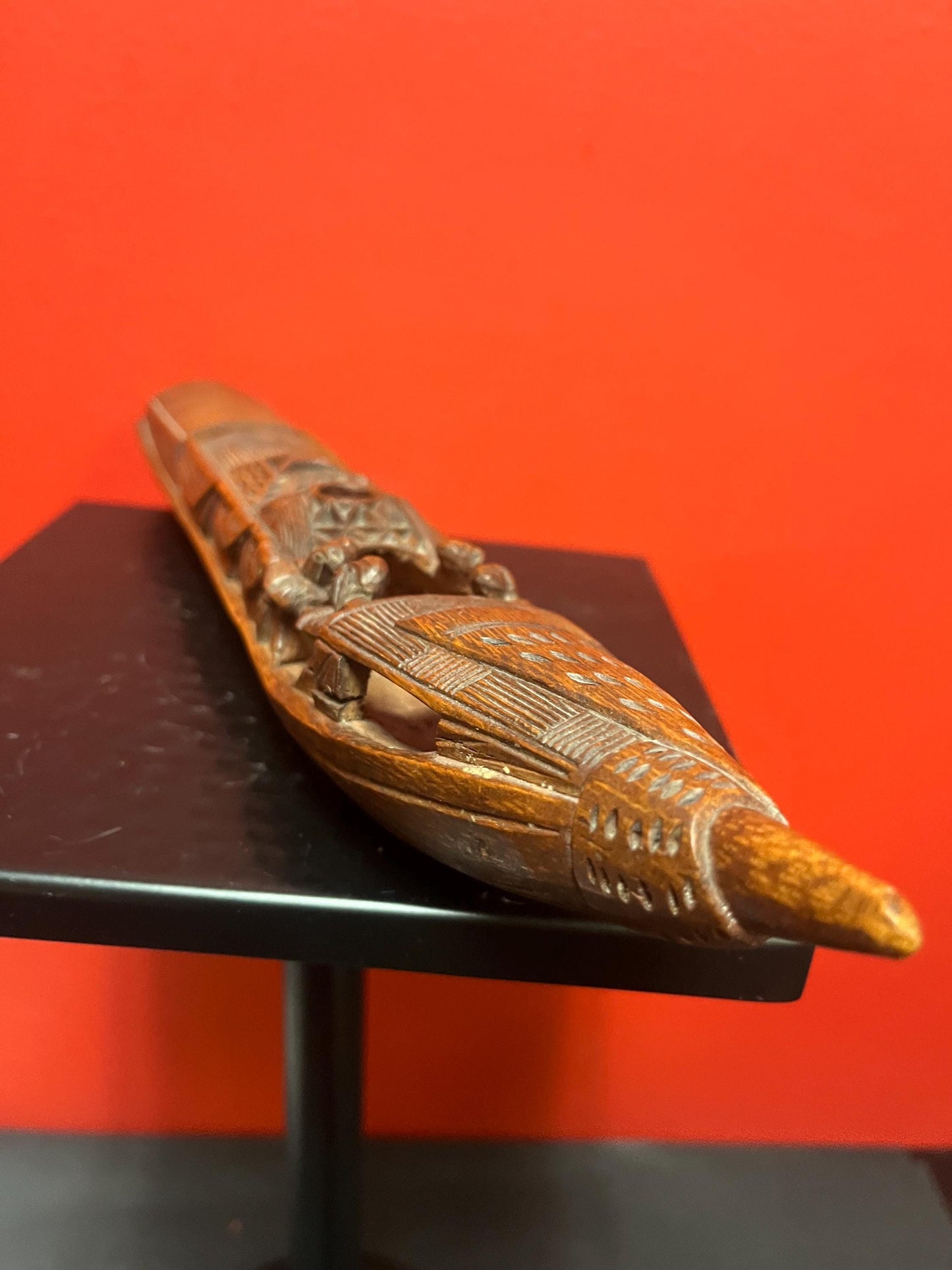 Very well carved antique Asian boxwood boat 10 inches long superb little piece wow