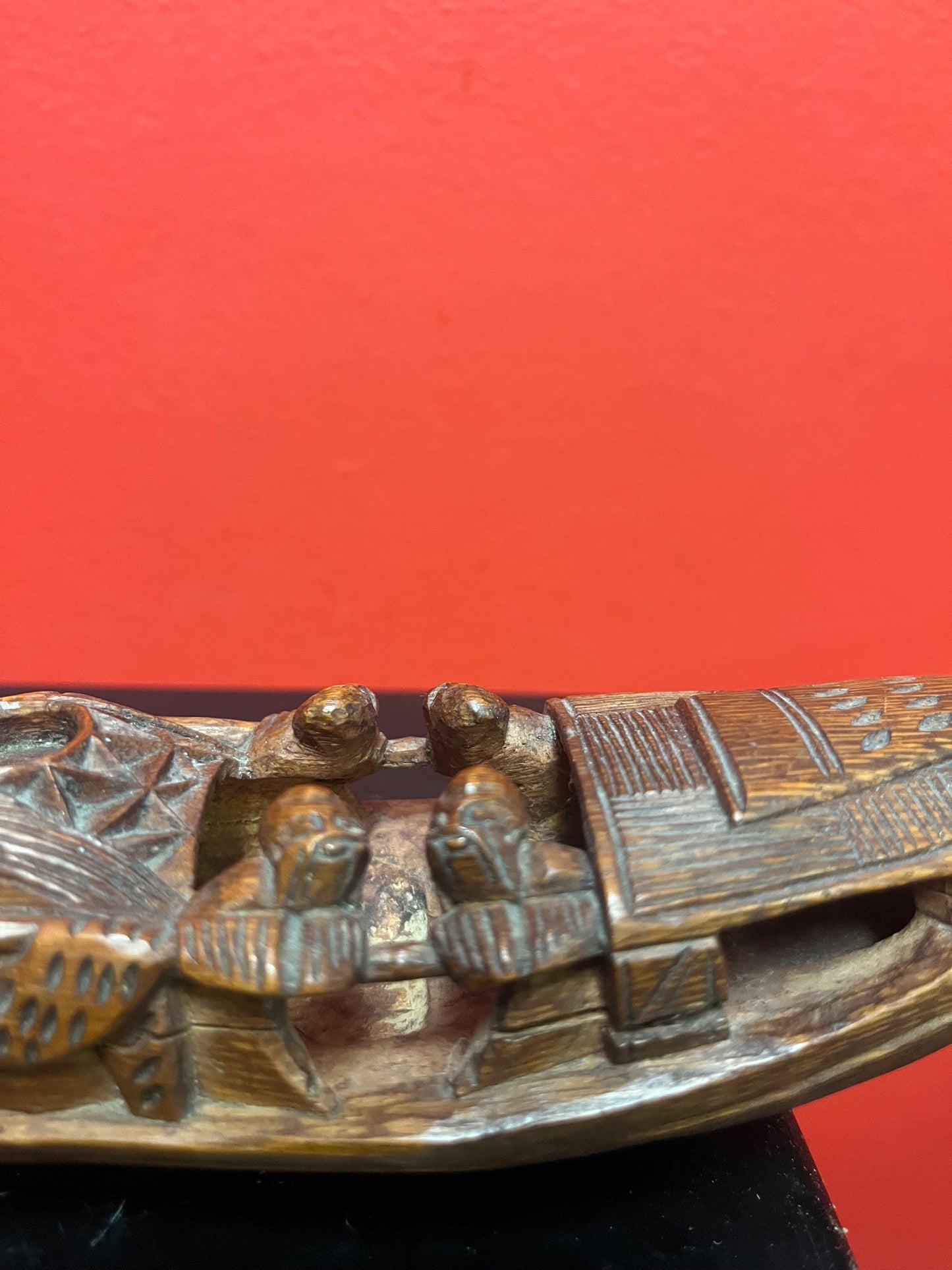 Very well carved antique Asian boxwood boat 10 inches long superb little piece wow