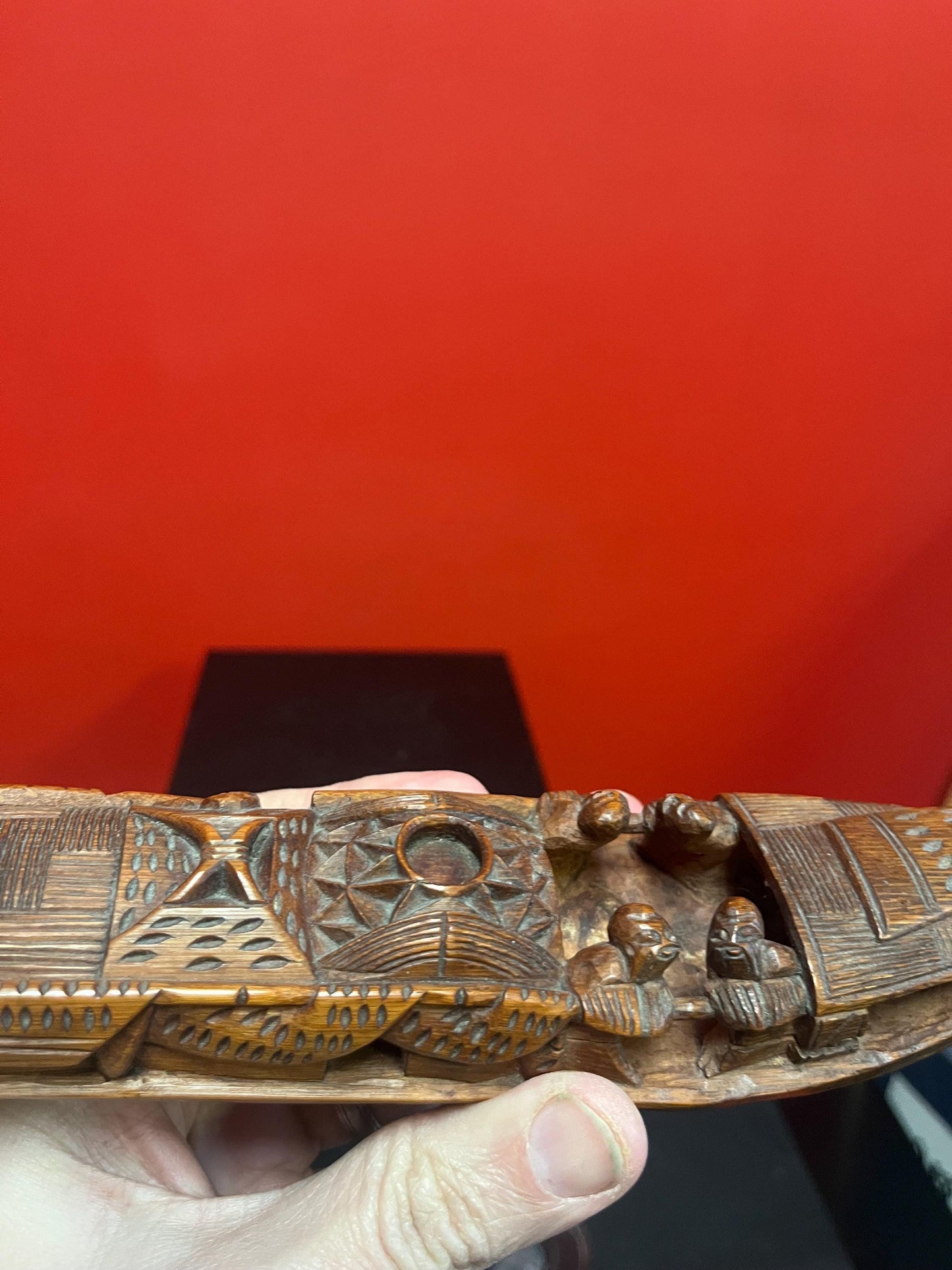 Very well carved antique Asian boxwood boat 10 inches long superb little piece wow
