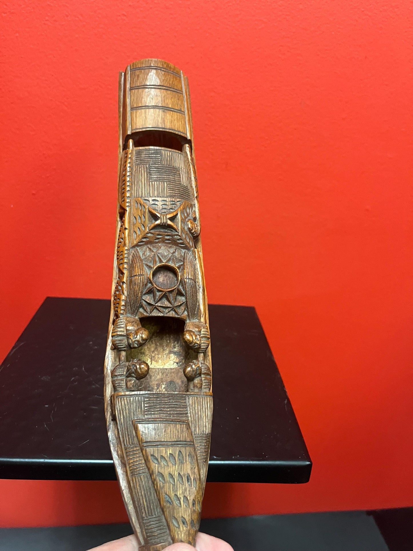 Very well carved antique Asian boxwood boat 10 inches long superb little piece wow