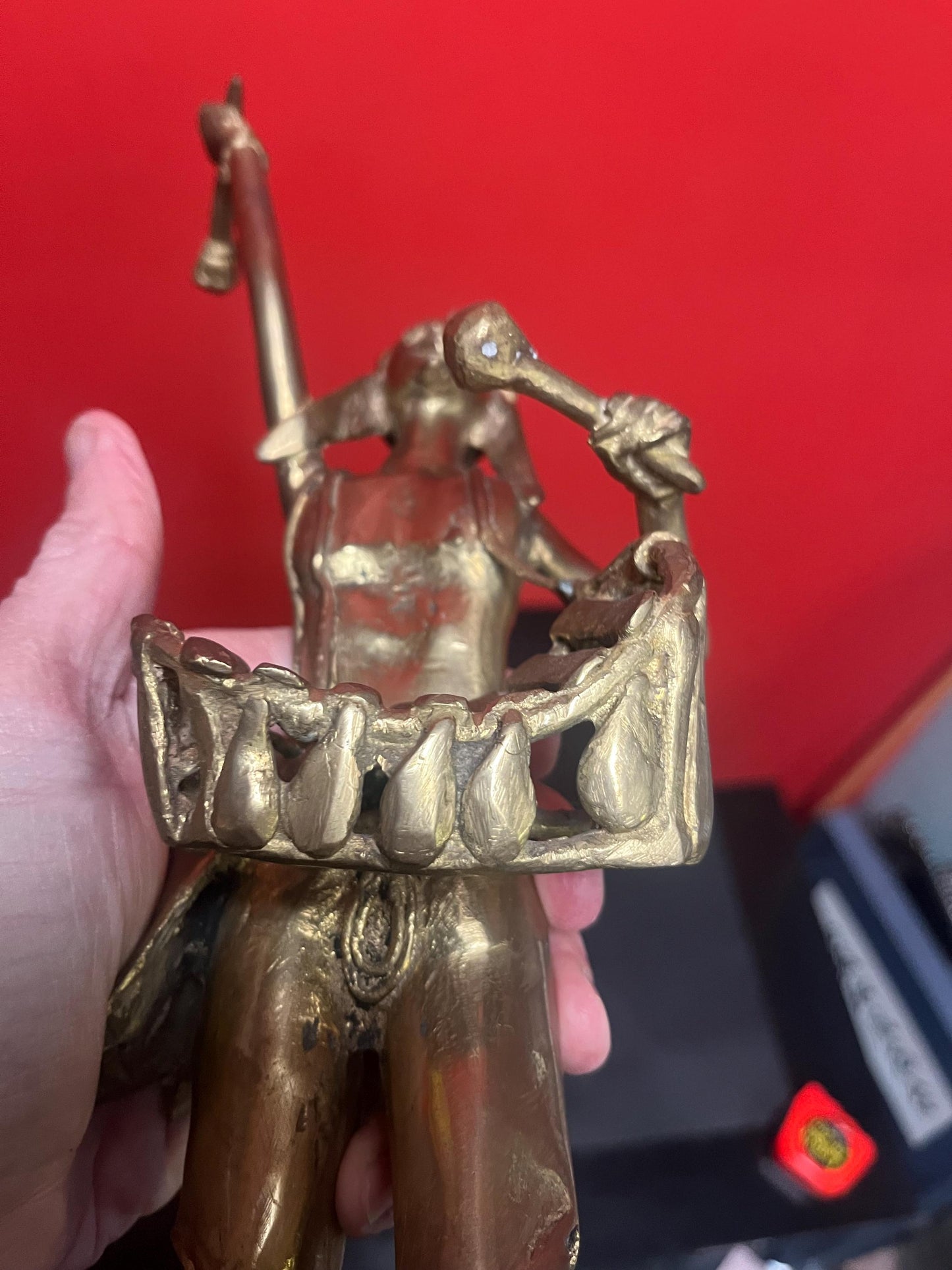 Absolutely stunning 14 inch tall, antique Ashanti African bronze statue of a drummer from major collection with amazing patina