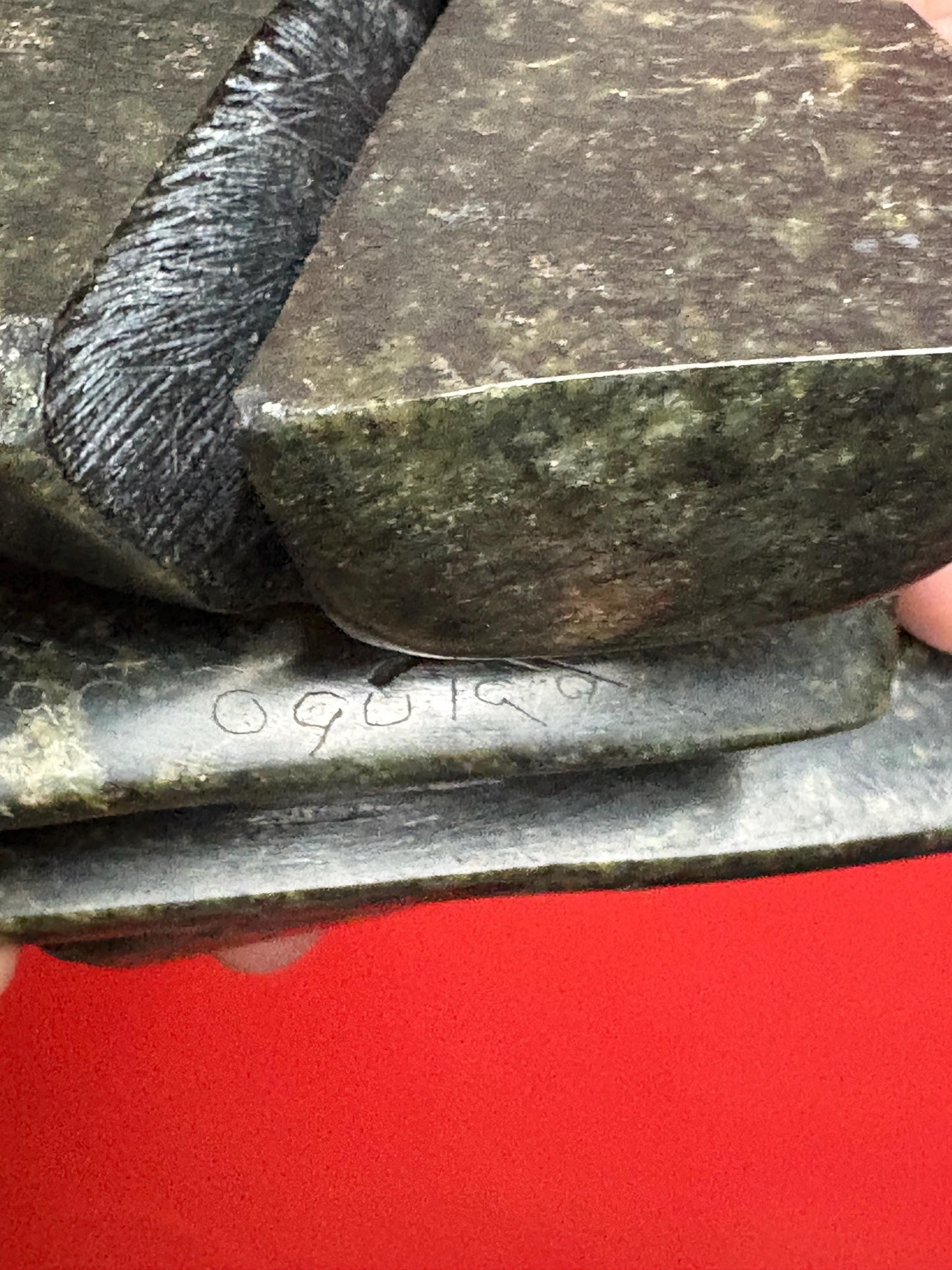 cool Canadian stone  signed Issac Ohatag Inukshuk  great condition and dated  Inuit authentic soapstone  5 inches high