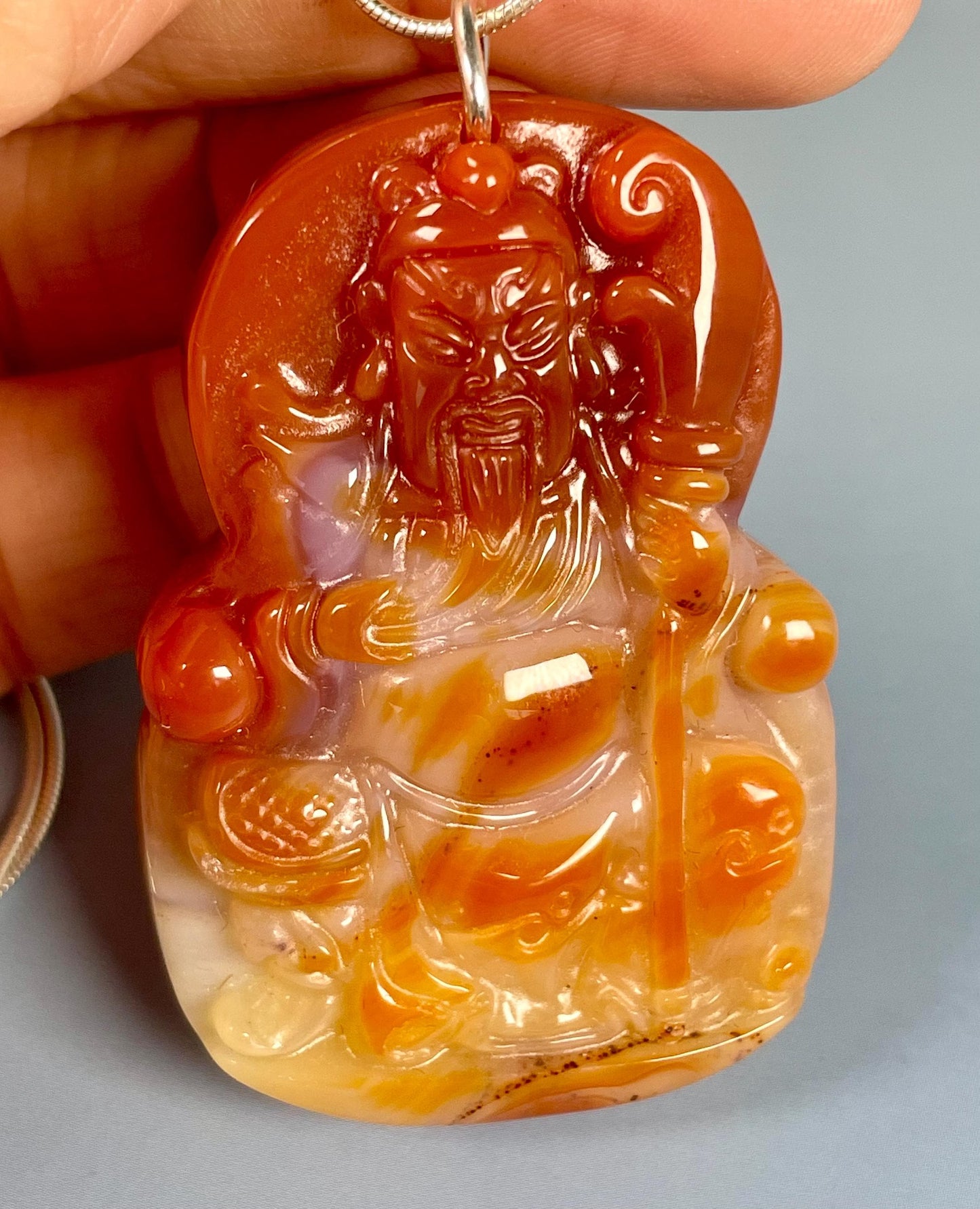 Hand-Carved Agate Shou Pendant Symbol of Longevity & Prosperity