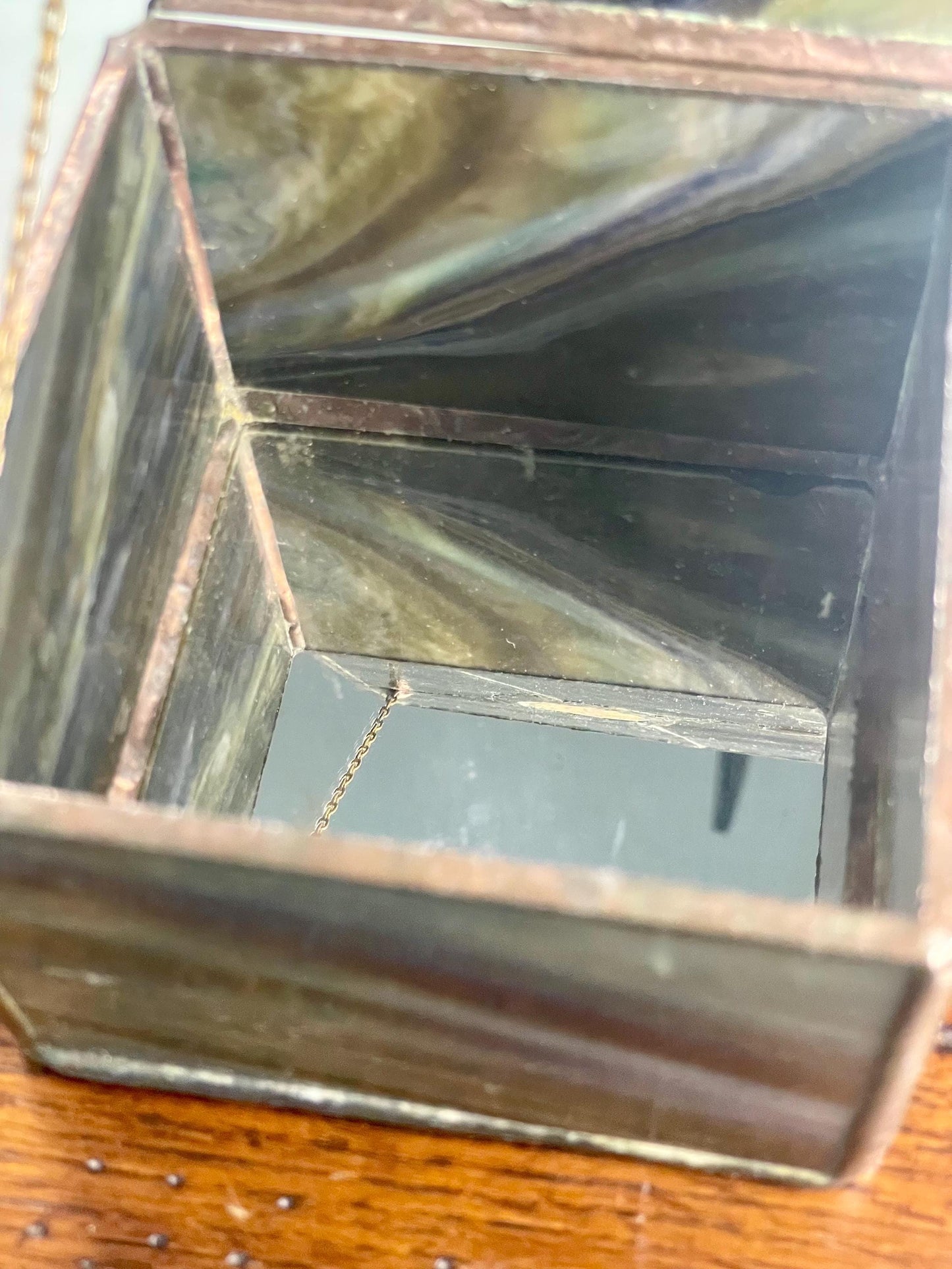 Stained Glass Box with Gemstone Accent and Mirrored Bottom