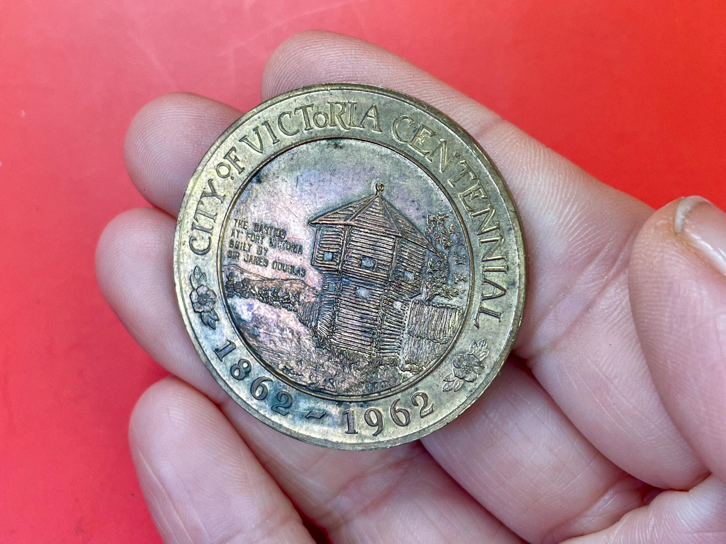 Vintage Victoria BC Centennial Dollar Coin and A British 5 Shilling Coin