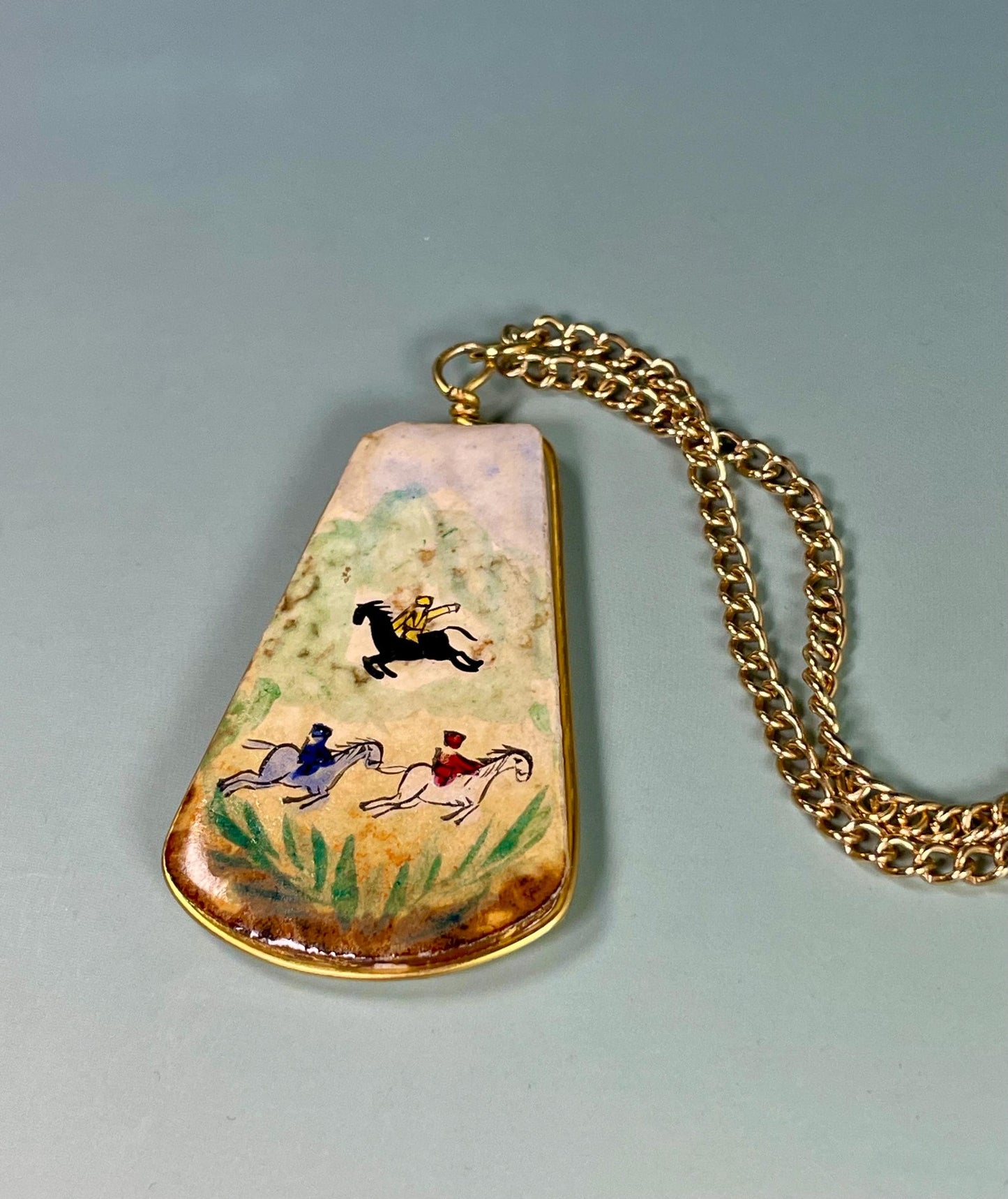 2 inch Hand Painted Ceramic Pendant and Chain