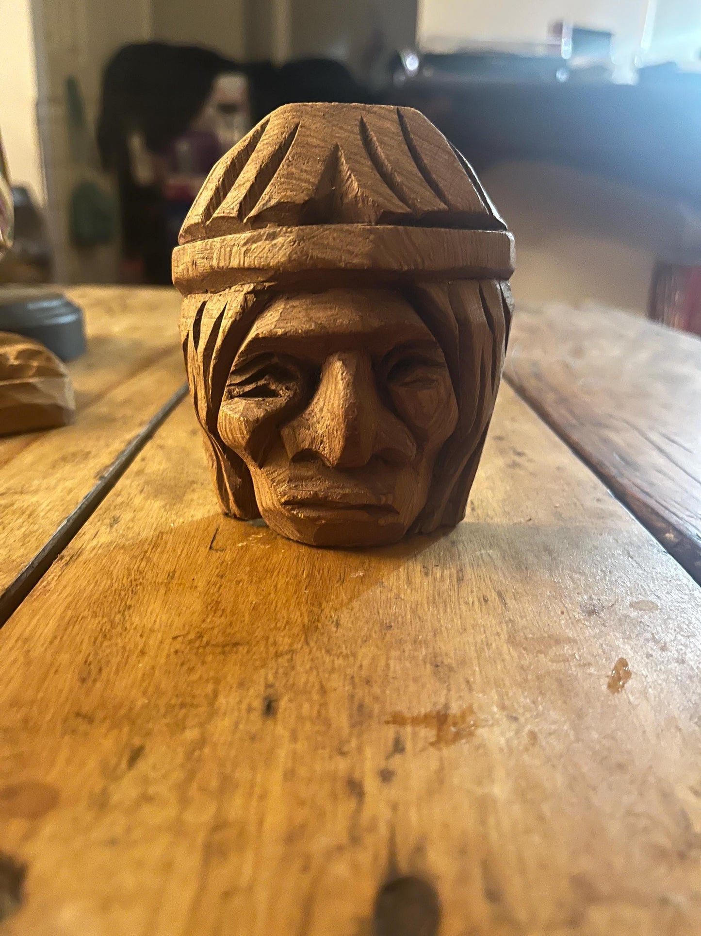 Lovely indigenous First Nations primitive 3 inch mask - signed  great value   ready to hang