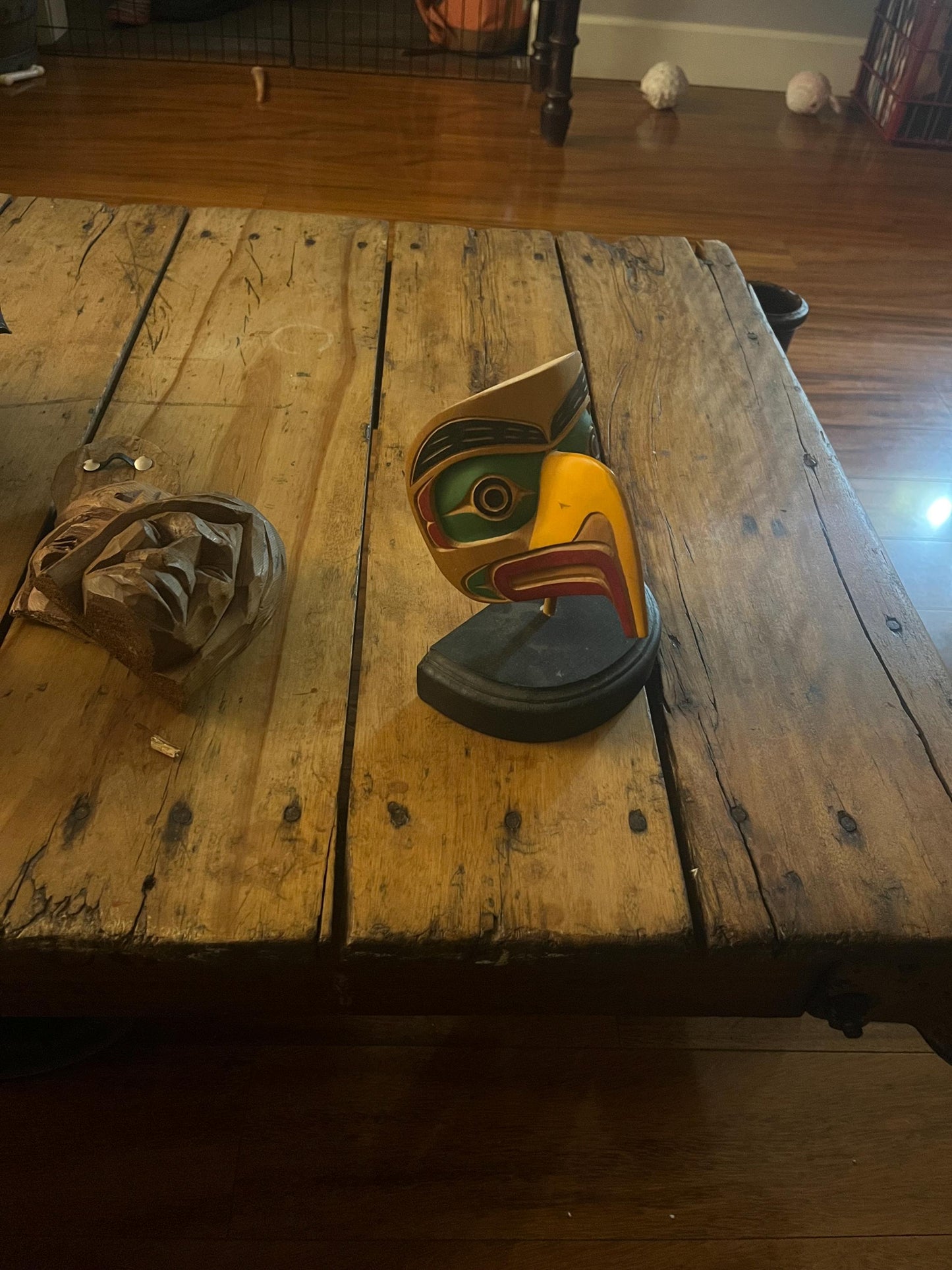 Stunning 7 inch indigenous first nations Pacific Northwest painted mask on stand amazing detail and quality wow