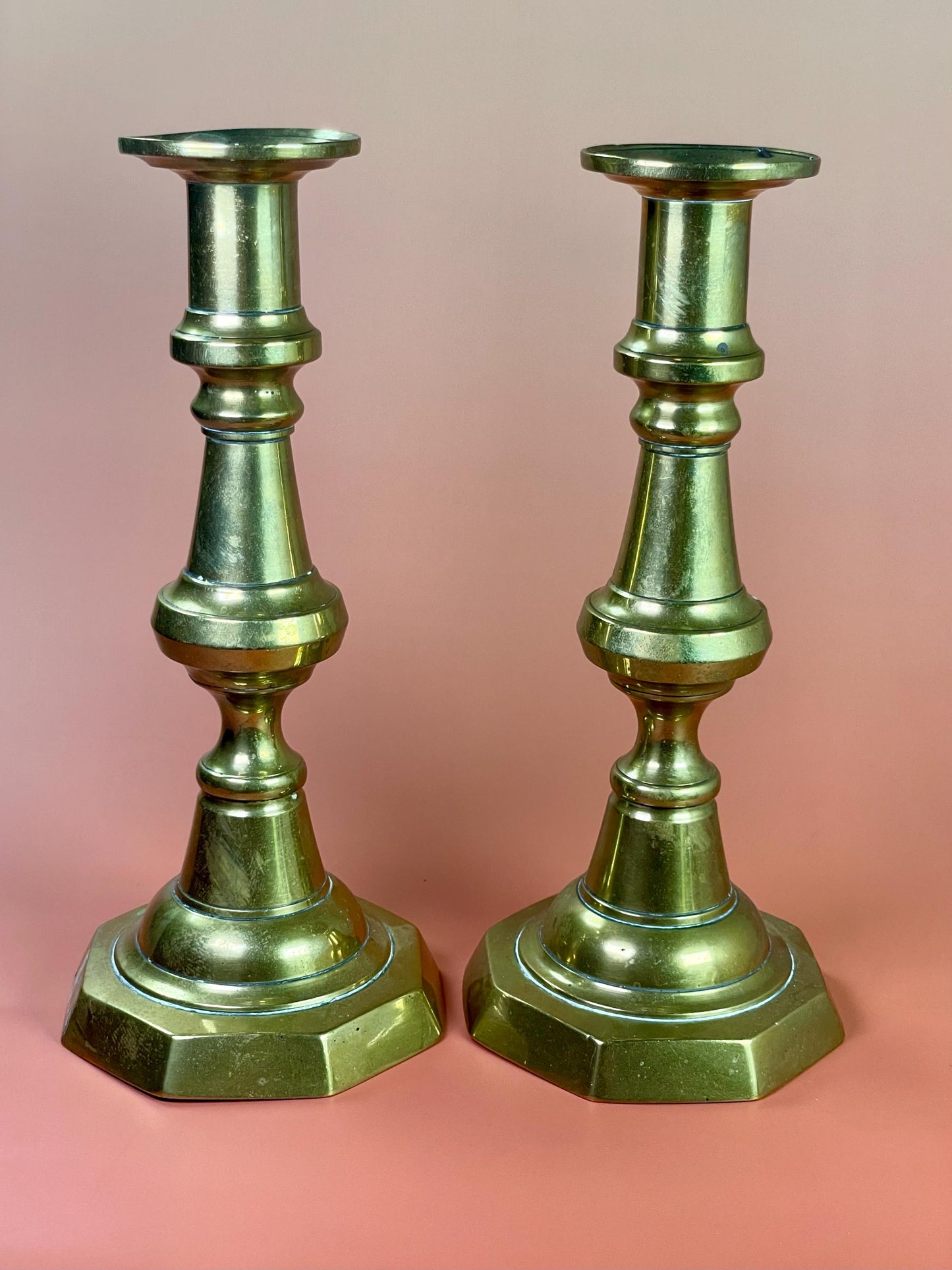 A Pair antique brass candlesticks 7.5 inches tall