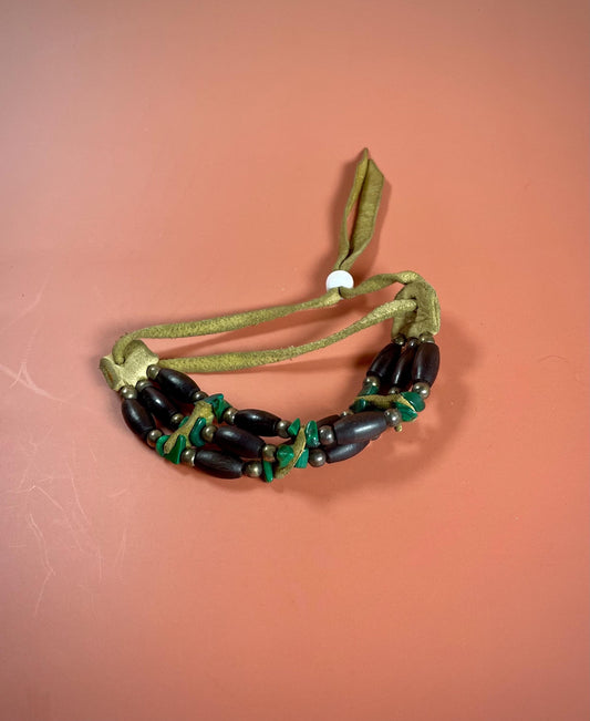 Cool Leather, Ebony wood and stone Bracelet