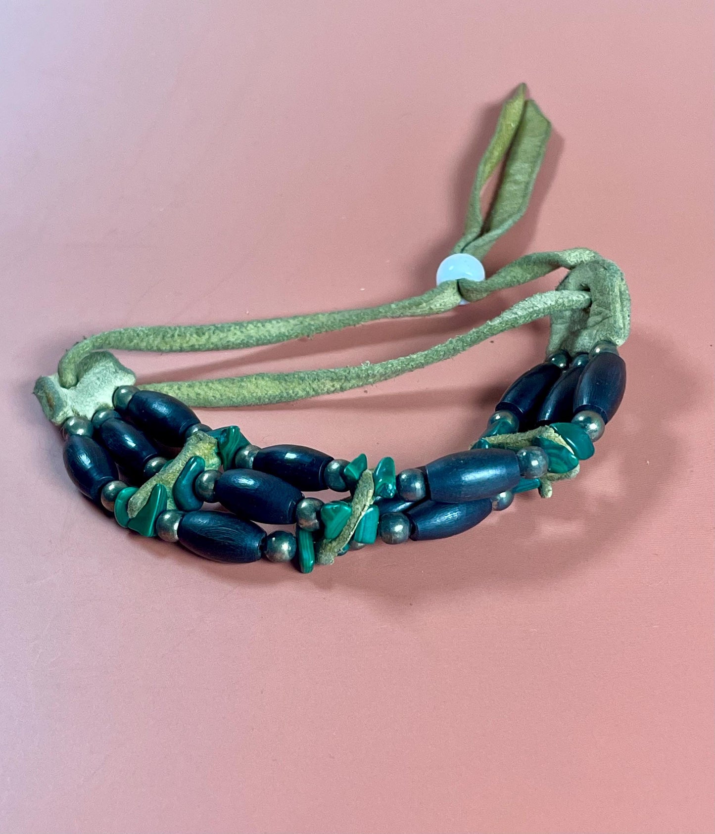 Cool Leather, Ebony wood and stone Bracelet