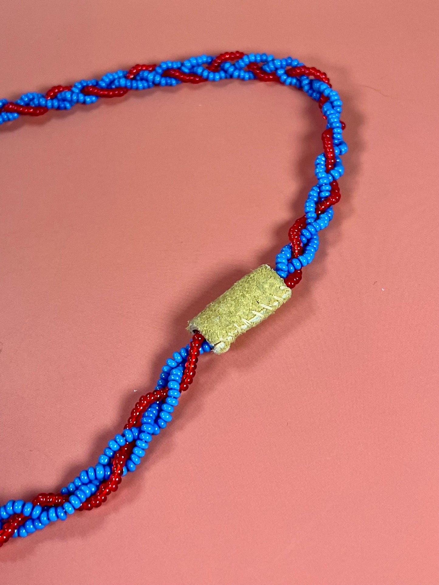 Native Long Bead and Leather Necklace
