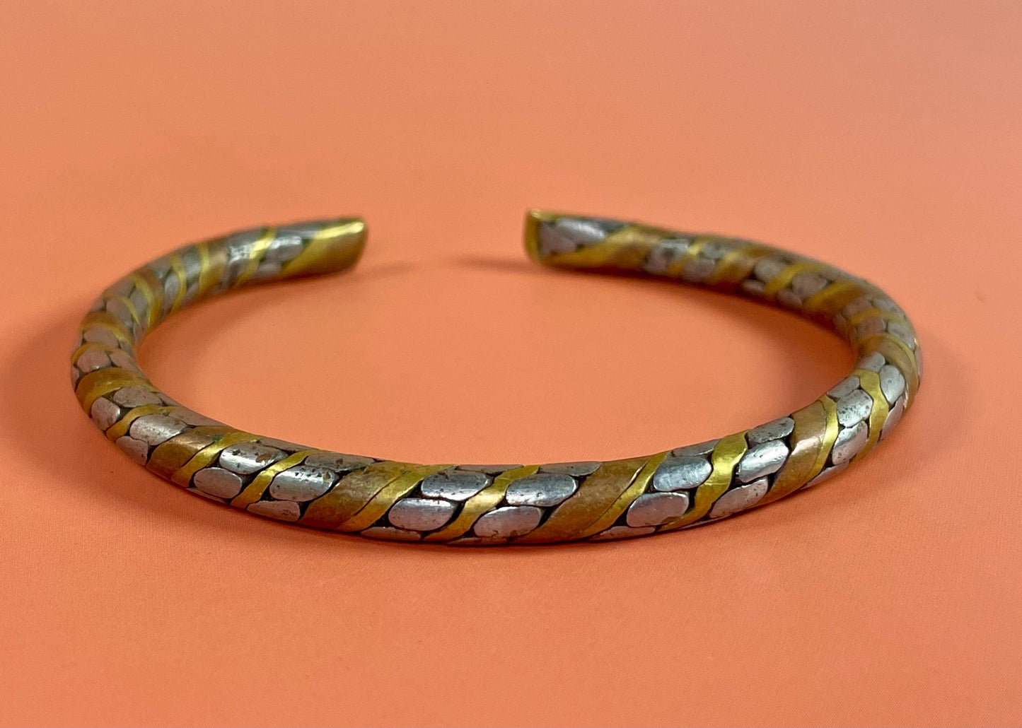 Intertwined Copper, Brass, and Untested Silver Bracelet Cuff