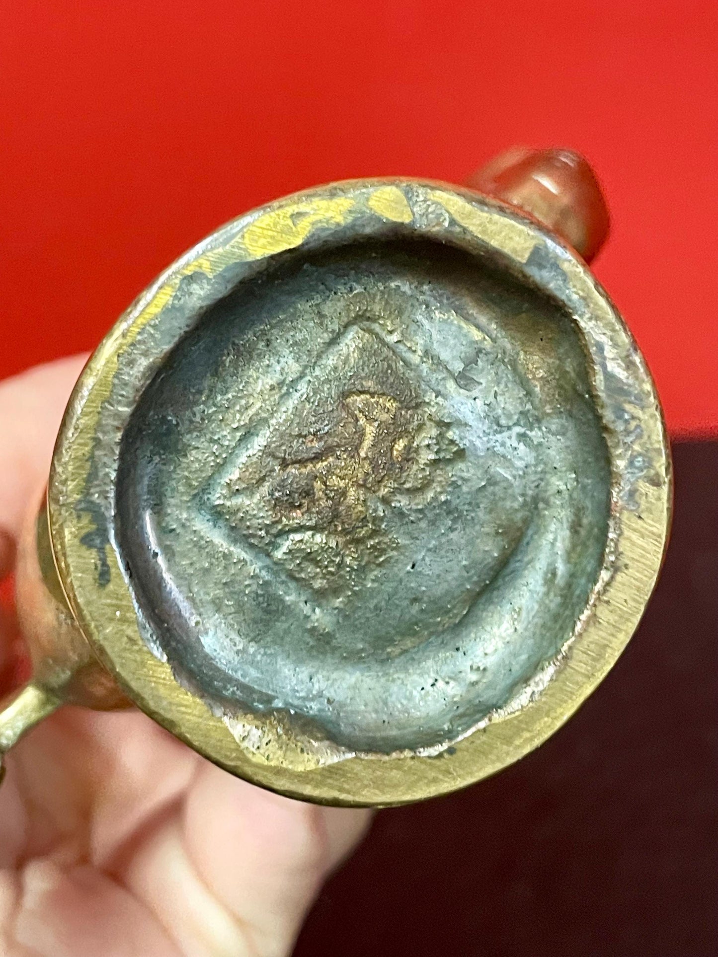 Vintage Solid Brass Etched Indian Oil Dispenser - 7