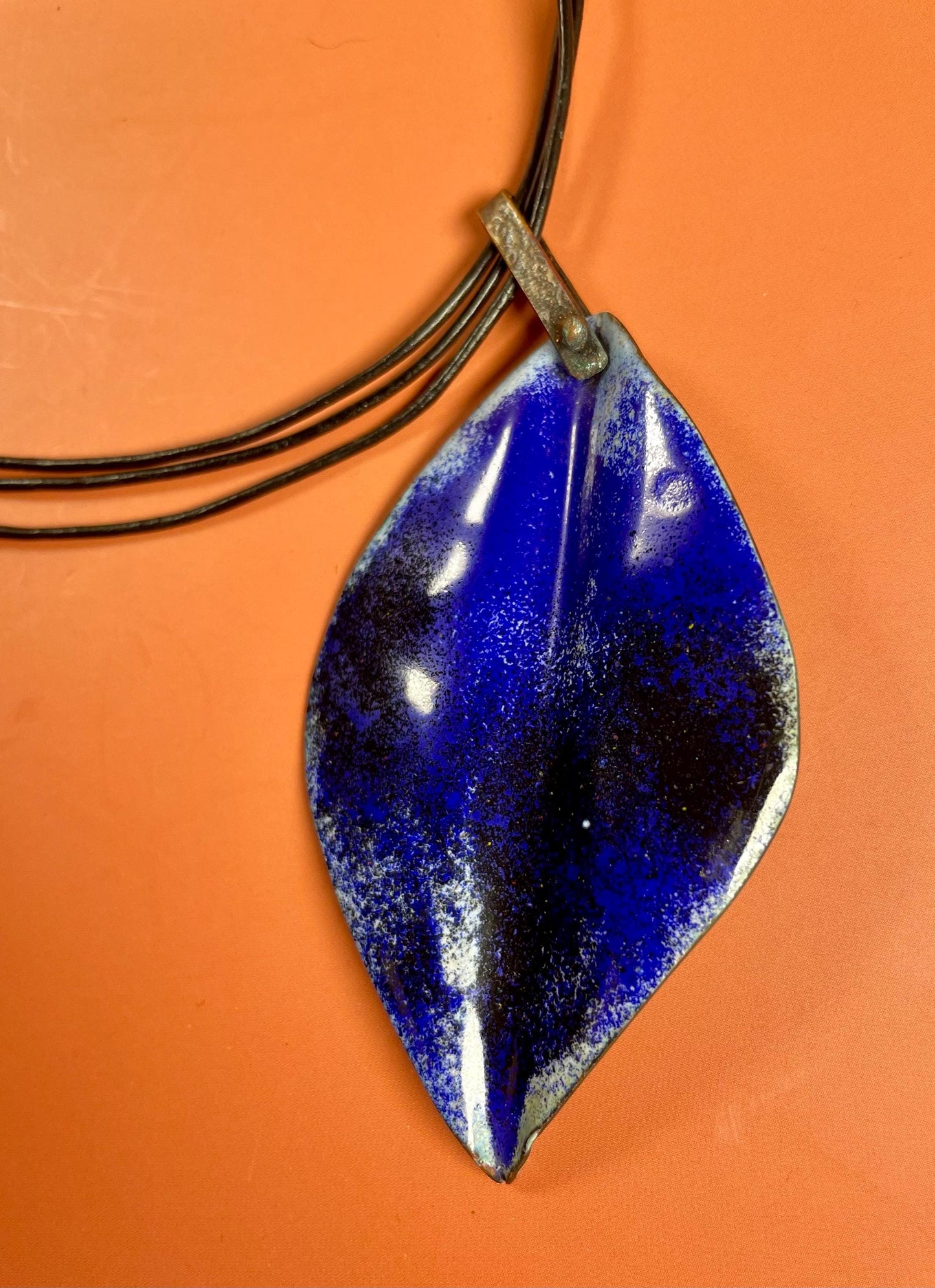 10 Necklace with 3.5 Enamel Leaf Pendant and leather cord