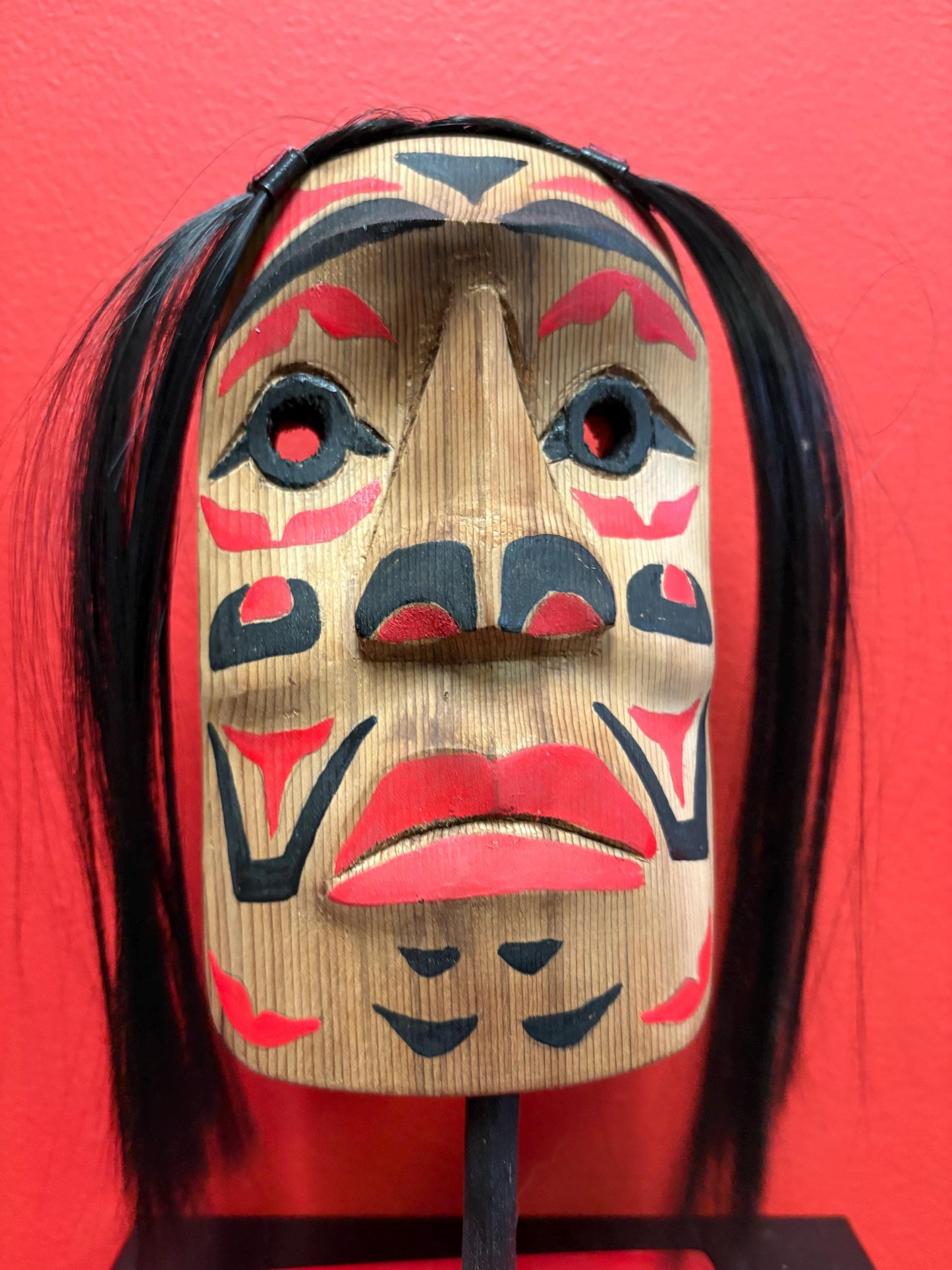 10 tall indigenous first nations, Pacific Northwest coast Brad Joseph jr carved mask on stand great detail- cedar beauty - wow