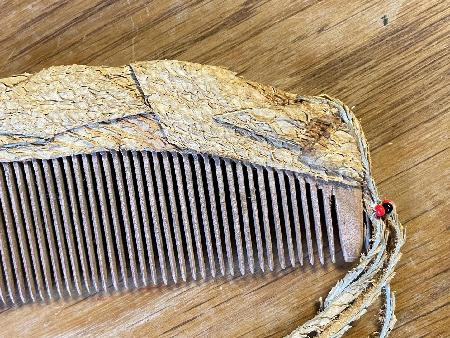 Native Beaded and Leather Covered Wooden Comb