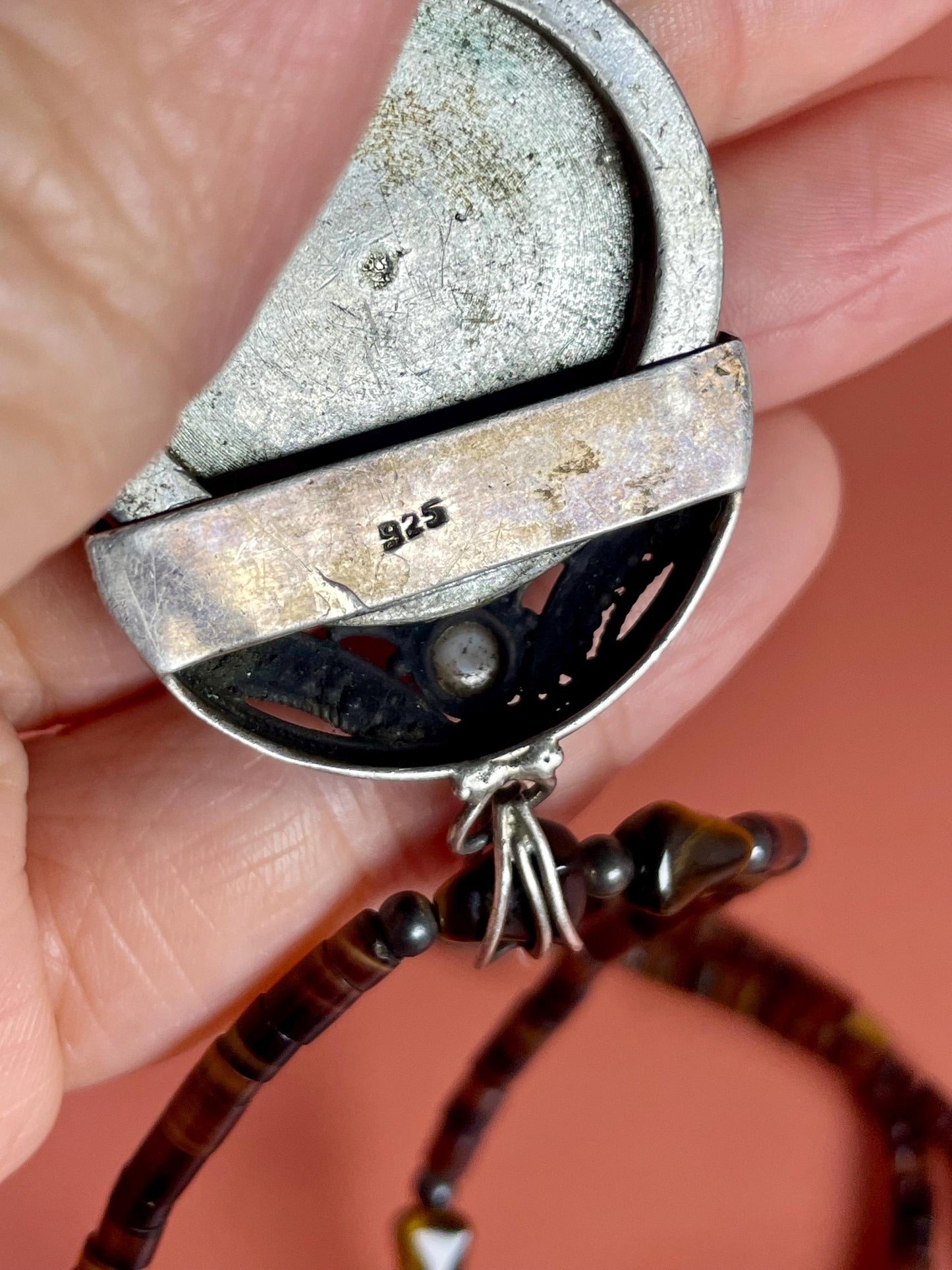 Native First Nations Sterling Silver and Beaded Pendant Necklace