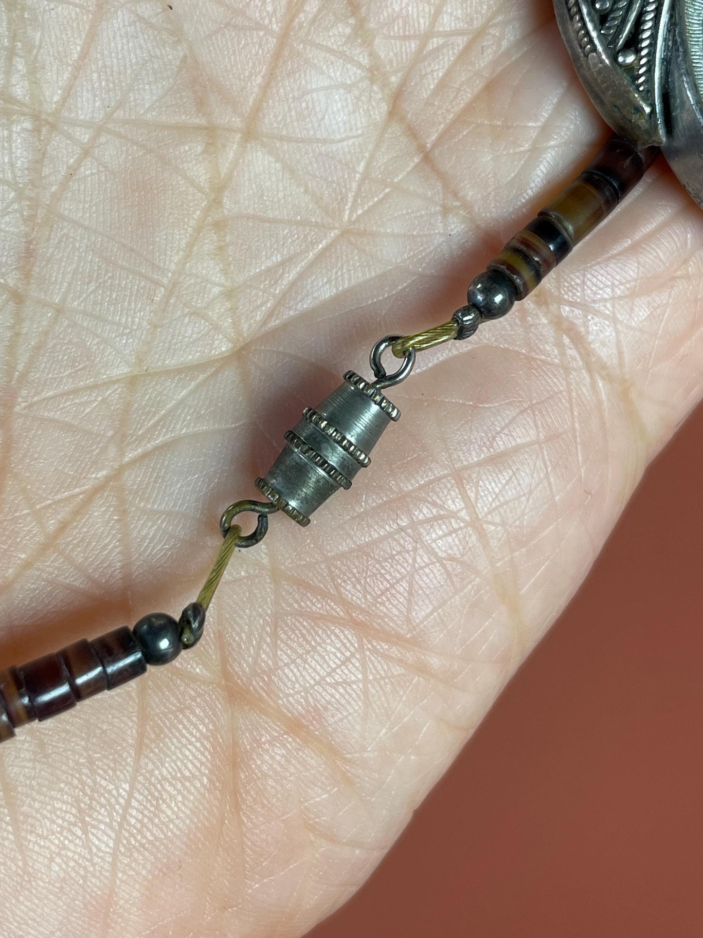 Native First Nations Sterling Silver and Beaded Pendant Necklace