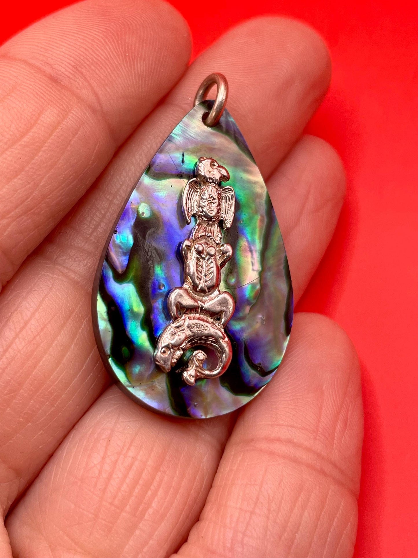 1.5 inch Indigenous First Nations Sterling and abalone necklace amazing gift