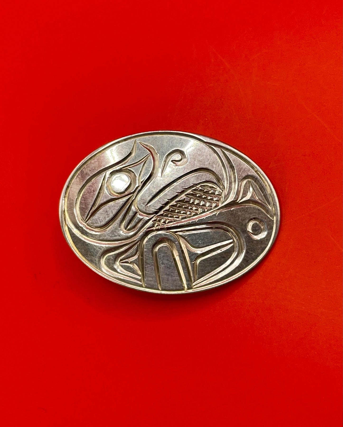 Stunning Indigenous First Nations pacific northwest coast raven pendant brooch by Paddy Seaweed great detail great gift
