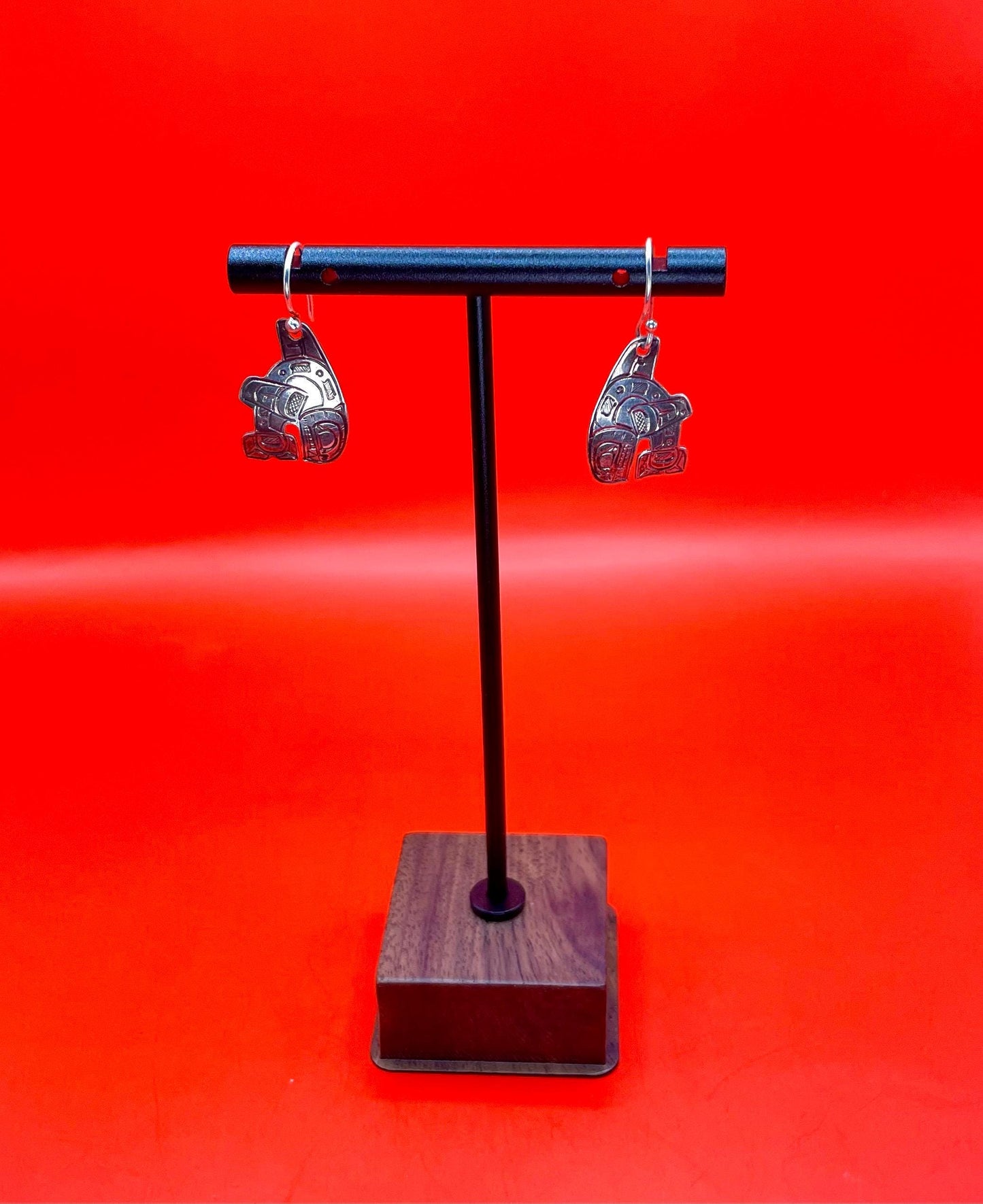 Fabulous indigenous first nations Pacific Northwest coast sterling handmade orca earrings - wow  best gift   1.25 inches long