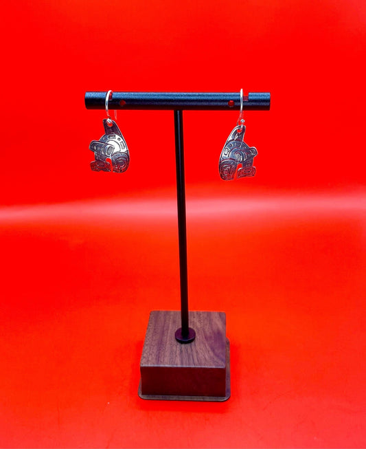 Fabulous indigenous first nations Pacific Northwest coast sterling handmade orca earrings - wow  best gift   1.25 inches long