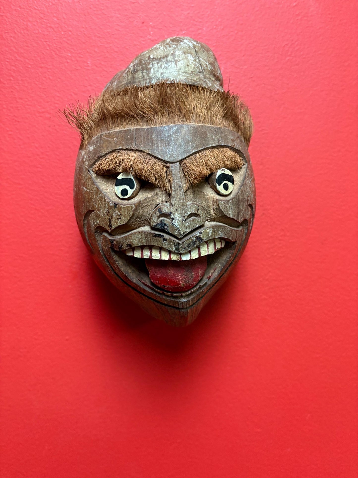 Very cool vintage Cambodian coconut mask 8 x 4.5“ so much character