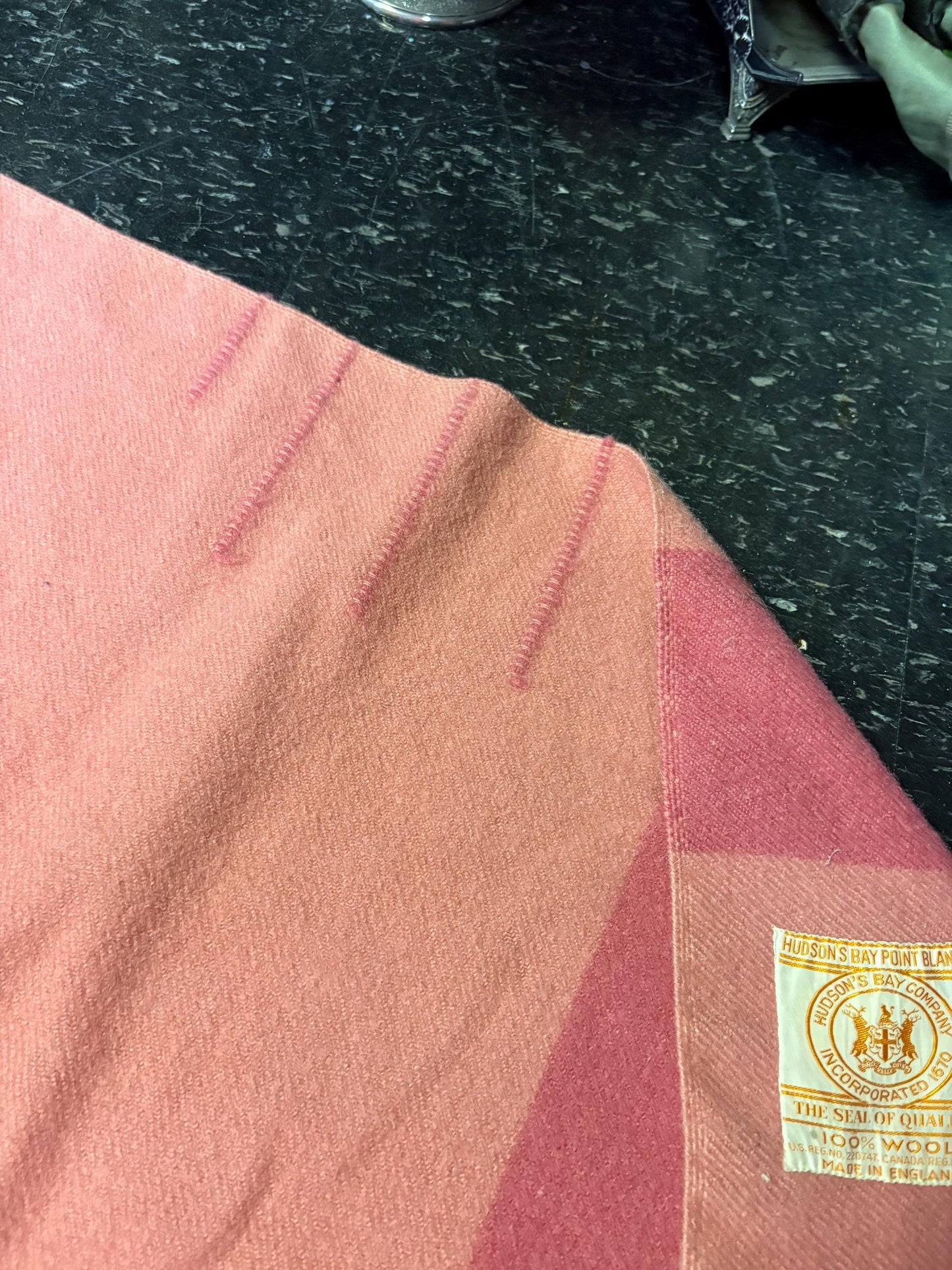 HBC Hudson Bay blanket beautiful pink and 83 x 60 approx great condition iconic -HBC