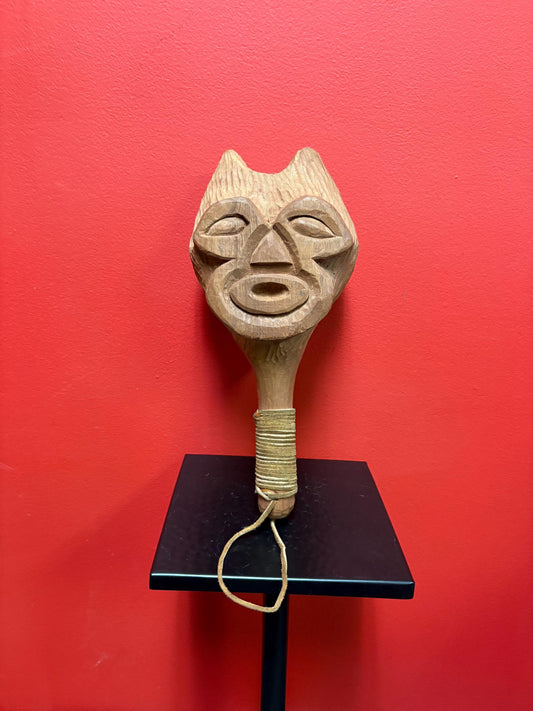 Stunning primitive indigenous first nation, Pacific Northwest Coast 13 inch long wooden rattle with great sound  unsigned beauty