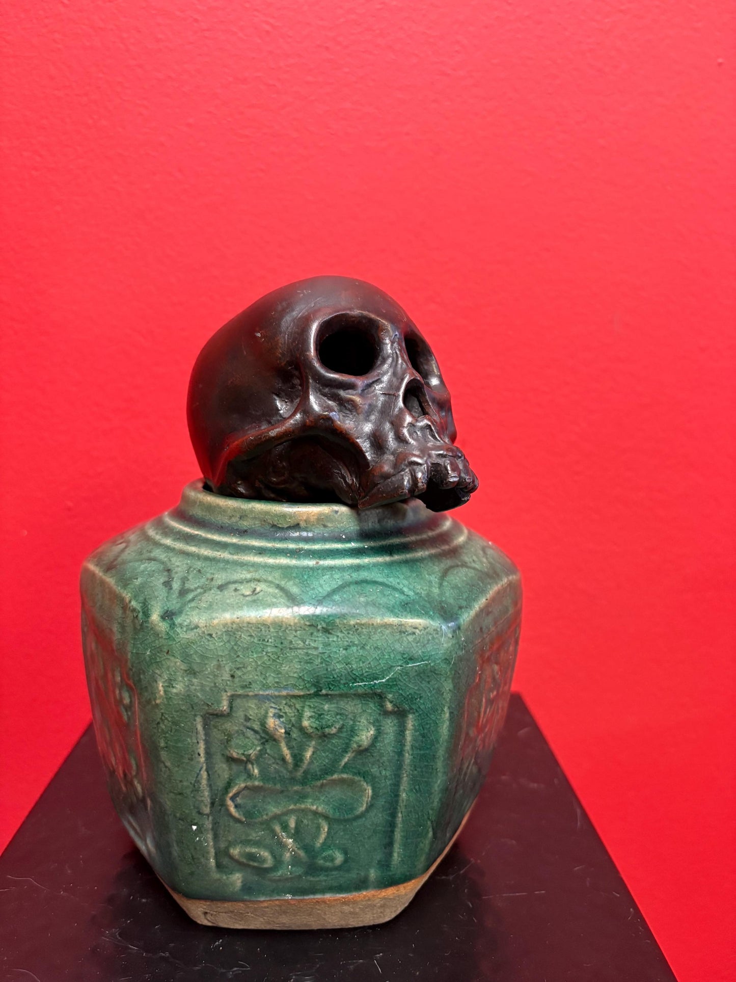 Stunning 3 inch old bronze skull bust amazing patina very heavy and great detail special piece perfect gift