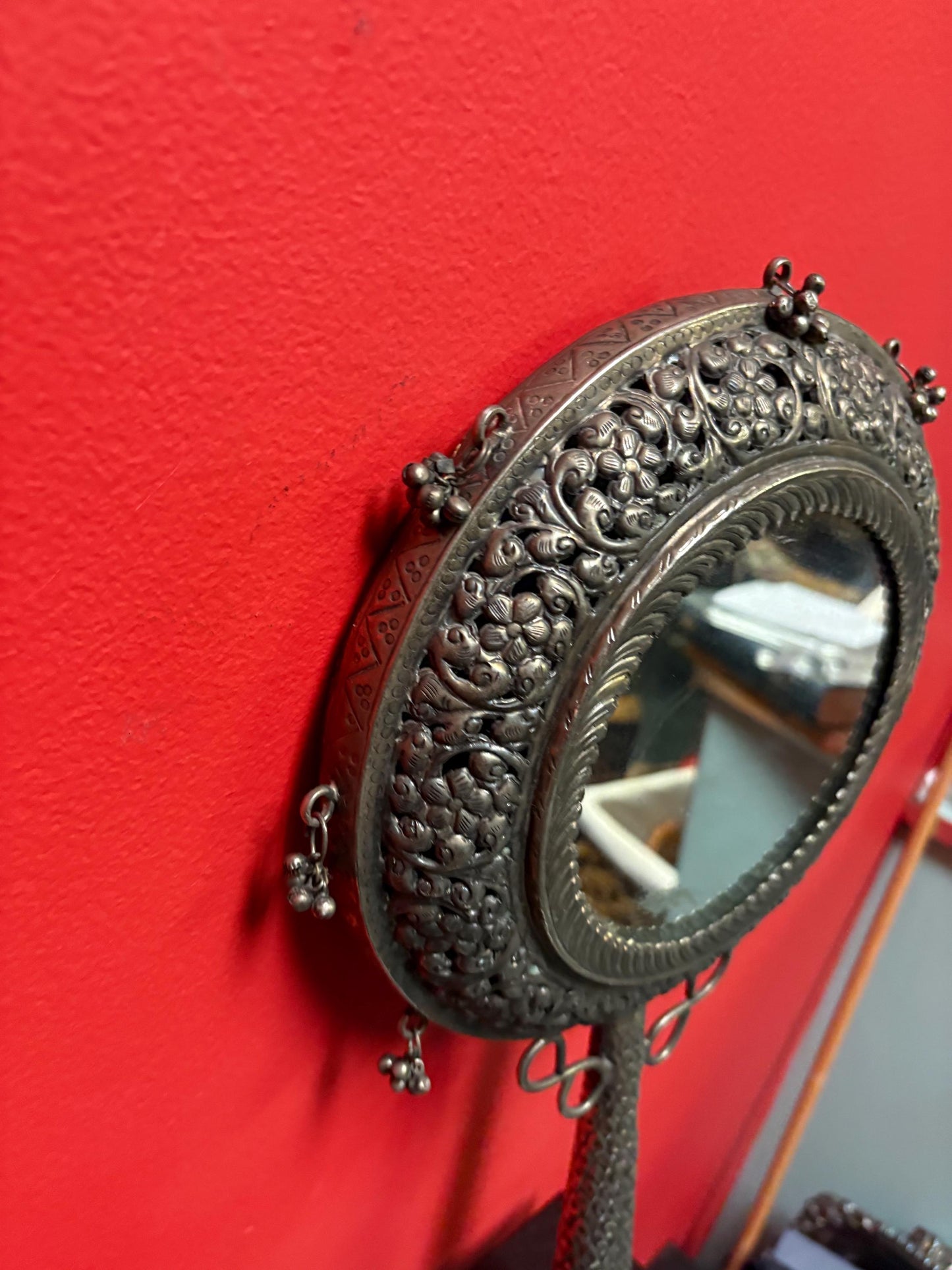 Stunning Persian untested 17 by 9 inch hand mirror - great antique condition and wonderful decor or gift unusual and super detail - wow