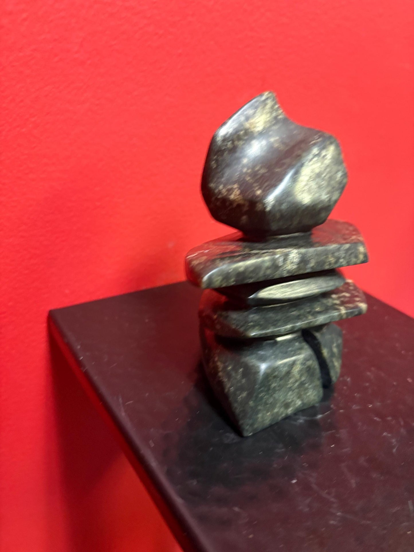 cool Canadian stone  signed Issac Ohatag Inukshuk  great condition and dated  Inuit authentic soapstone  5 inches high