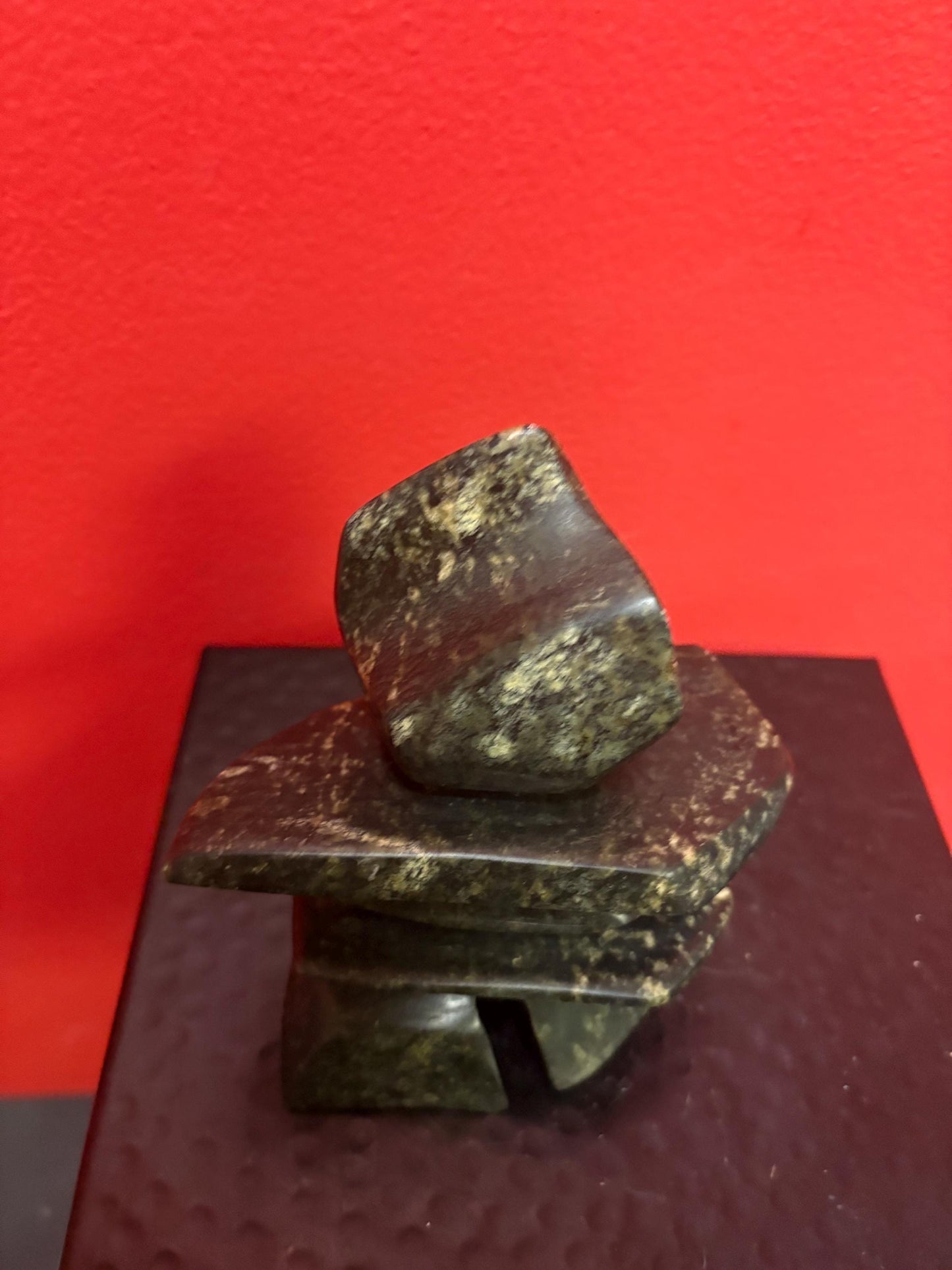 cool Canadian stone  signed Issac Ohatag Inukshuk  great condition and dated  Inuit authentic soapstone  5 inches high