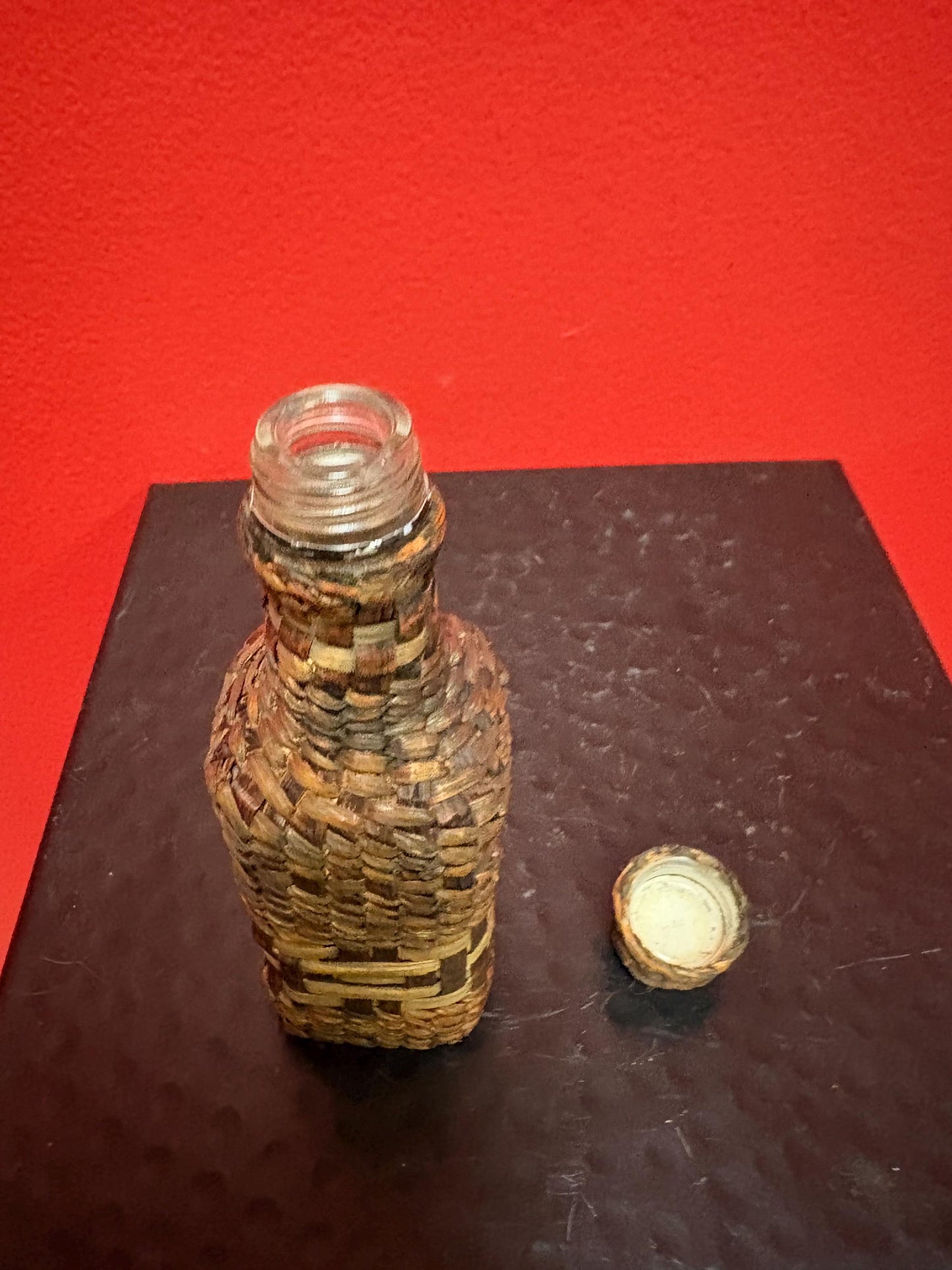 Lovely indigenous first nations cedar  Bark wrapped bottle  5 inches tall  great condition