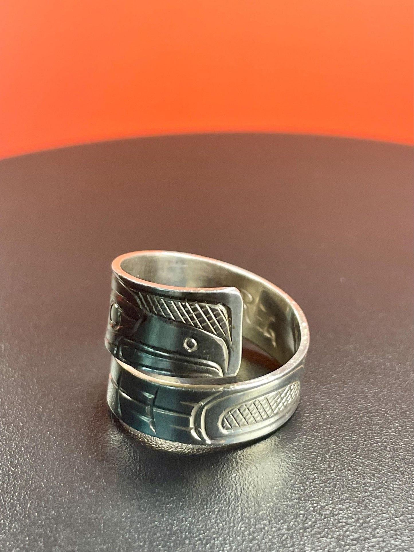 Lovely size 10 indigenous First Nations pacific northwest coast sterling Thunderbird ring signed