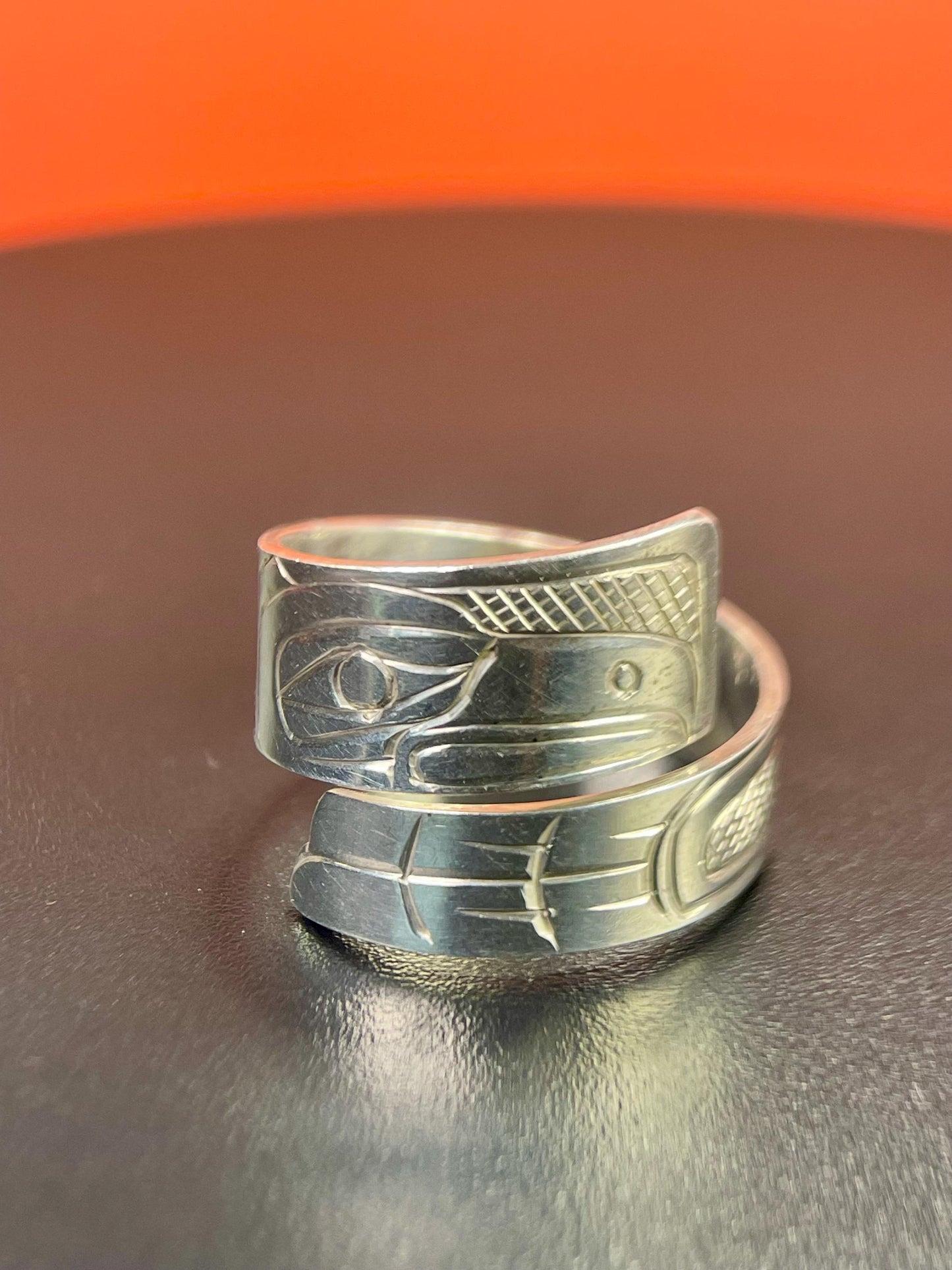 Lovely size 10 indigenous First Nations pacific northwest coast sterling Thunderbird ring signed
