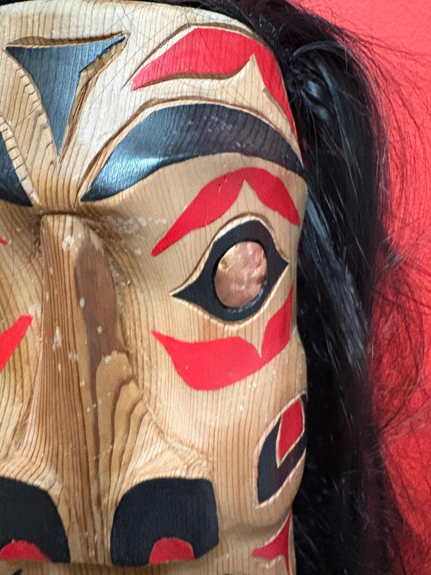 Stunning 13 x 5 inch Brad Joseph Junior indigenous native pacific north Northwest Coast mask Great eyes and so much hair