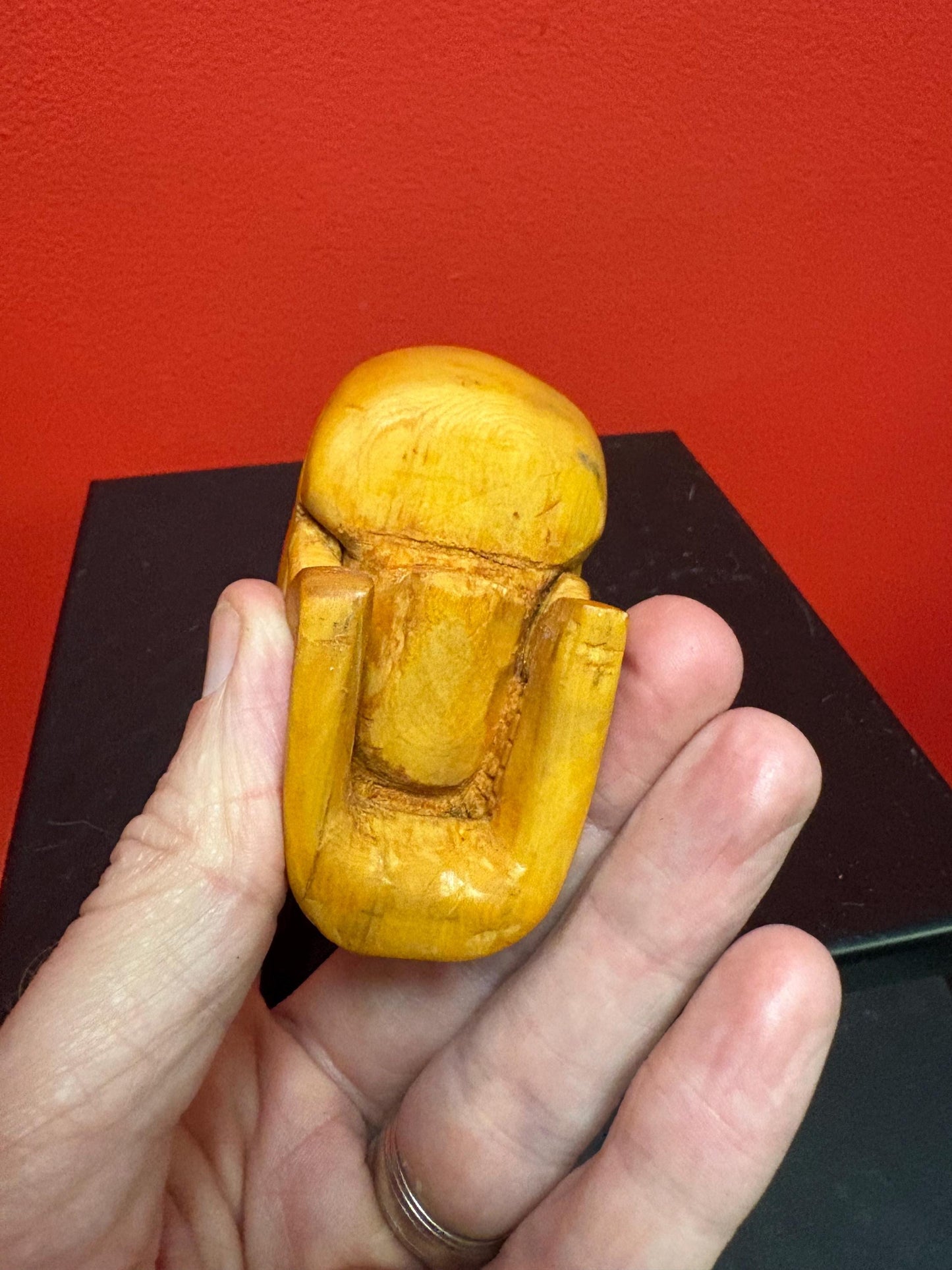 Unique beautiful 2.75 x 2.25 high flaming wood skull with reticulating jaw great gift