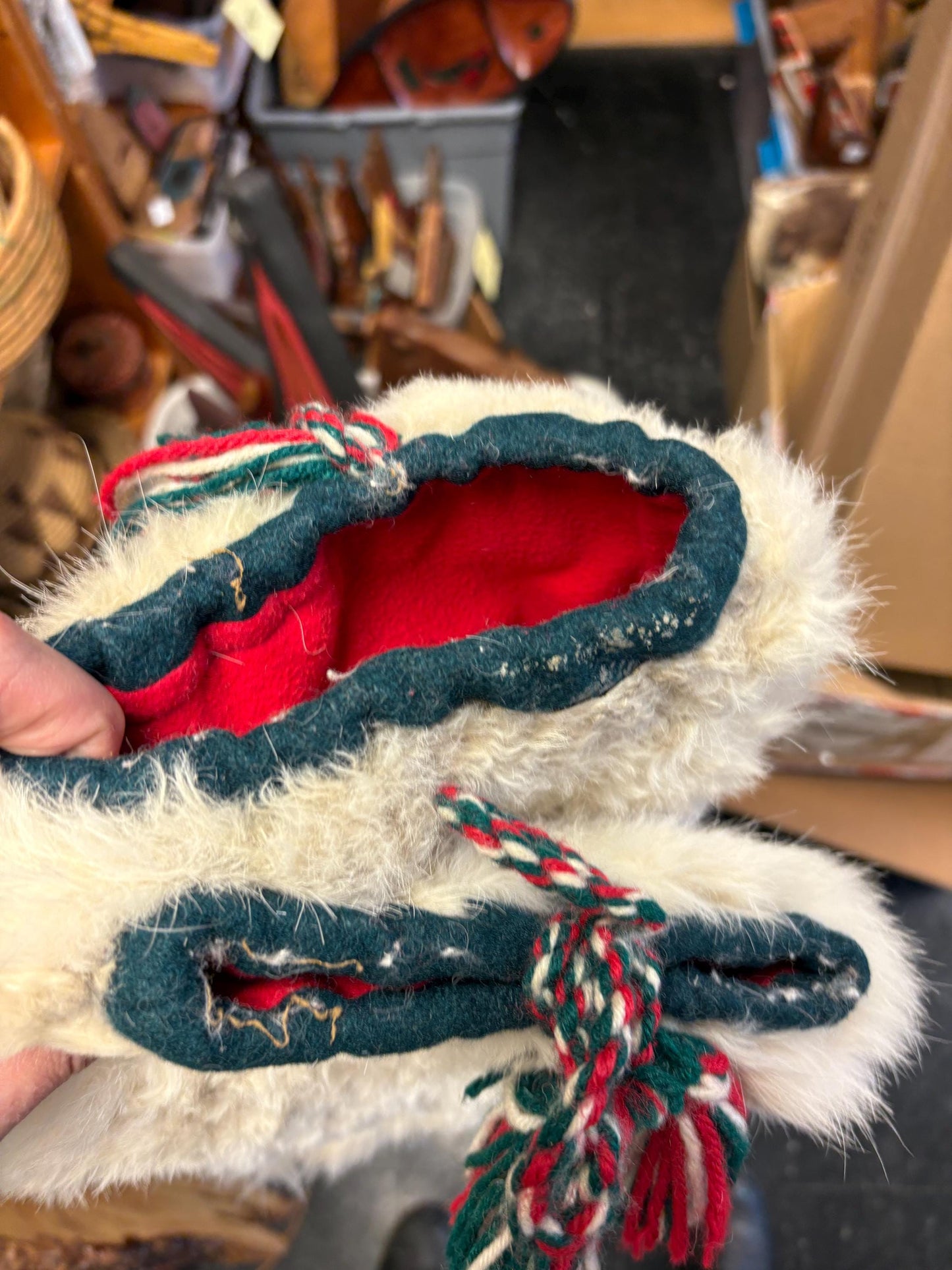 Beautiful indigenous first nations fur leather and beaded moccasin boots 12 x 10 long As is great decoration